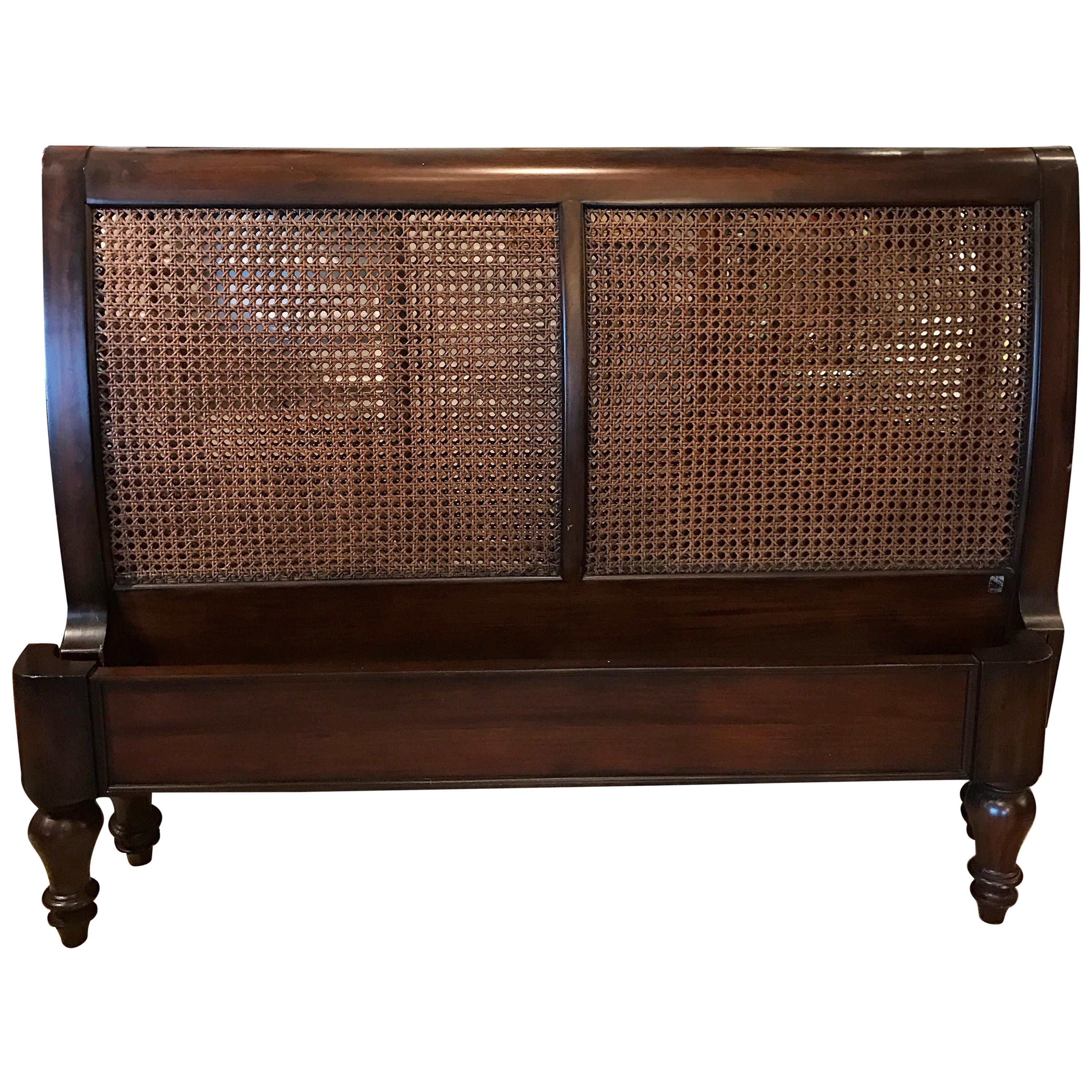 Regency Style Mahogany and Caned Queen Bed