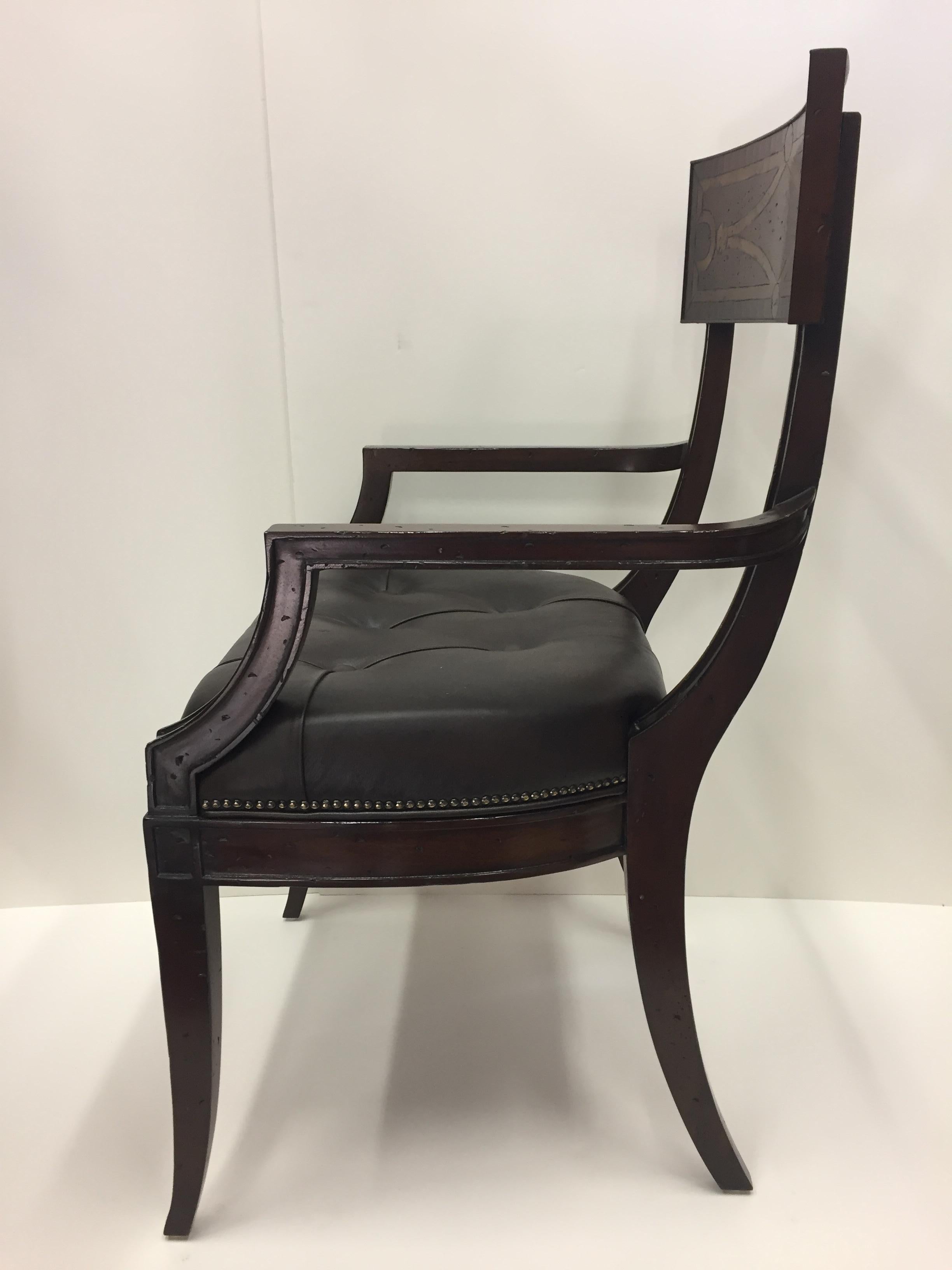 American Regency Style Mahogany and Tufted Leather Armchair For Sale