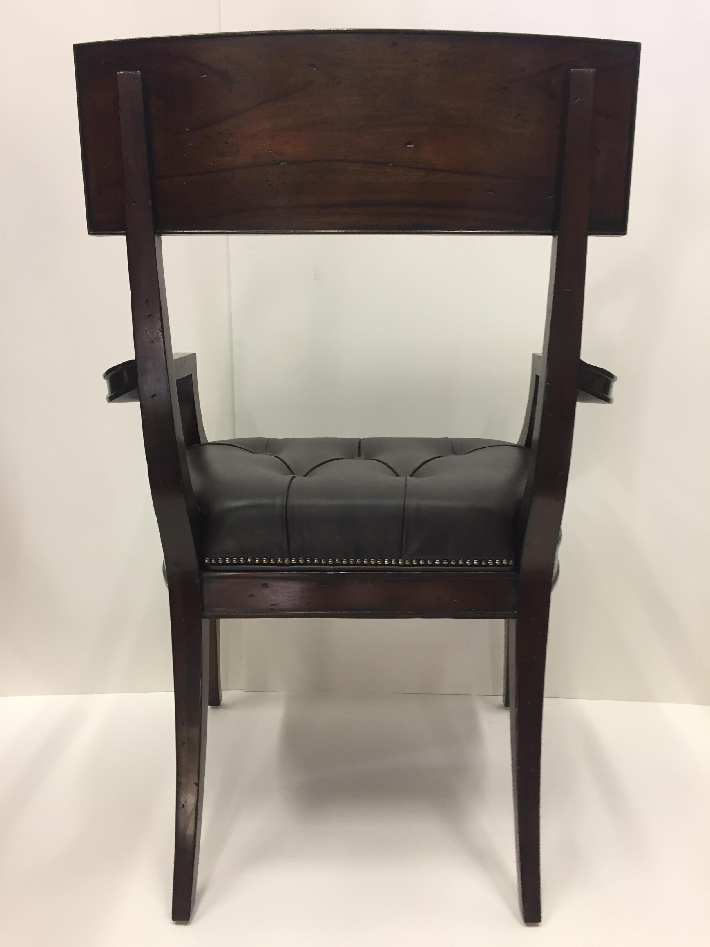 Regency Style Mahogany and Tufted Leather Armchair In Excellent Condition For Sale In Hopewell, NJ