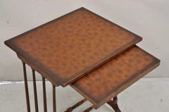 Regency Style Mahogany Brown Tooled Leather Accent Side Table by Highland House