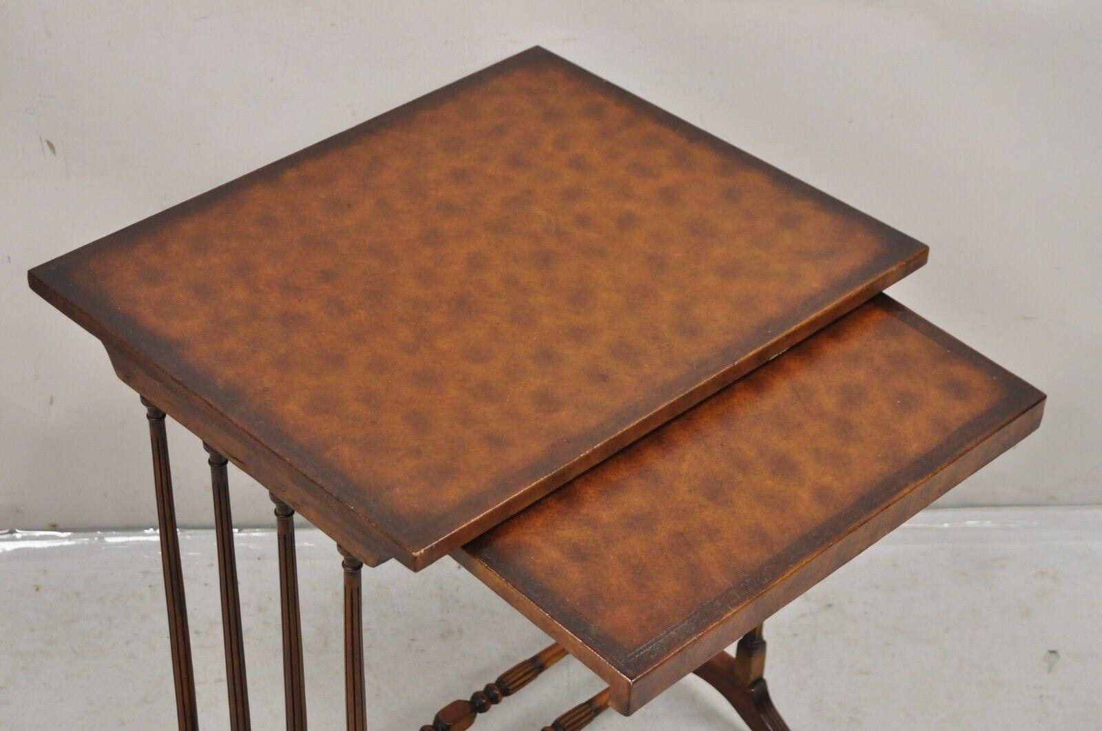 Regency Style Mahogany Brown Tooled Leather Accent Side Table by Highland House In Good Condition For Sale In Philadelphia, PA