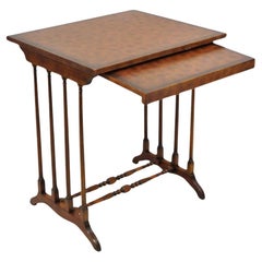 Retro Regency Style Mahogany Brown Tooled Leather Accent Side Table by Highland House