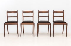 Four Regency Style Mahogany Dining Chairs, Floral Black Upholstered Seats
