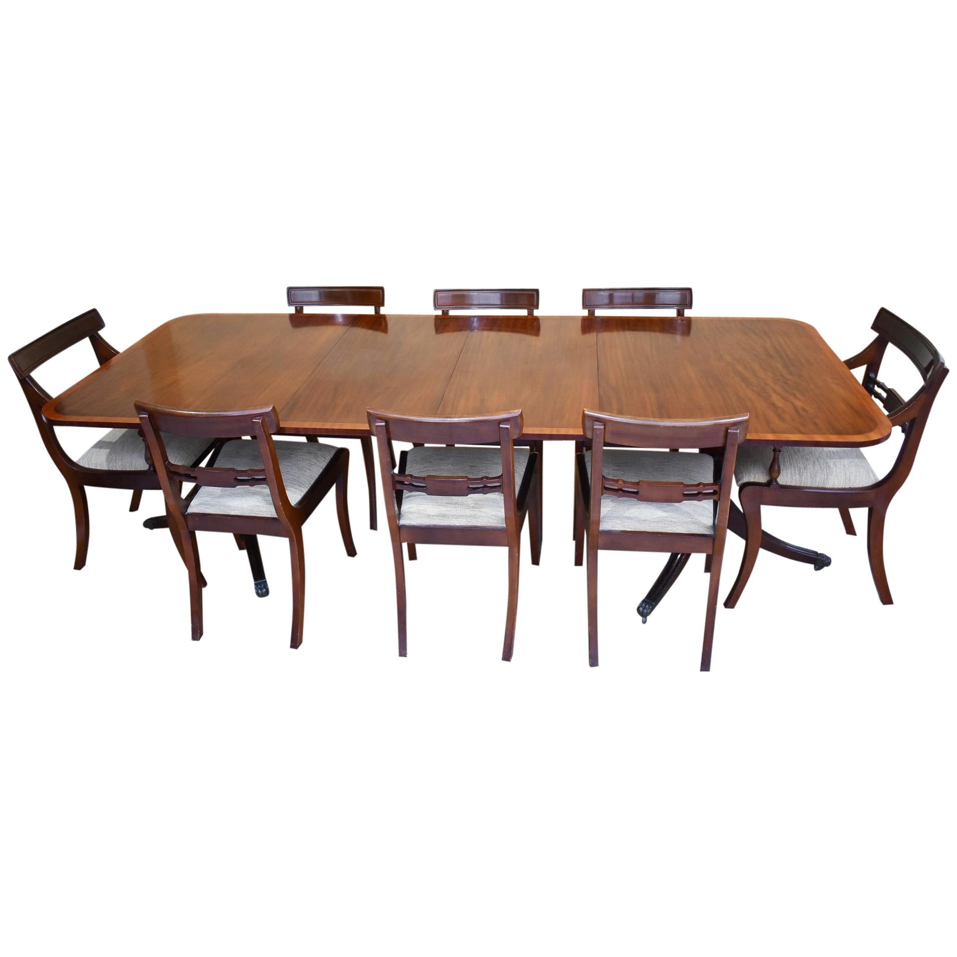 Regency Style Mahogany Dining Table and 8 Dining Chairs