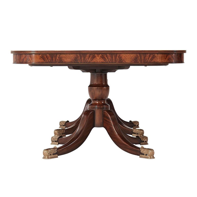 Brass Regency Style Mahogany Dining Table For Sale