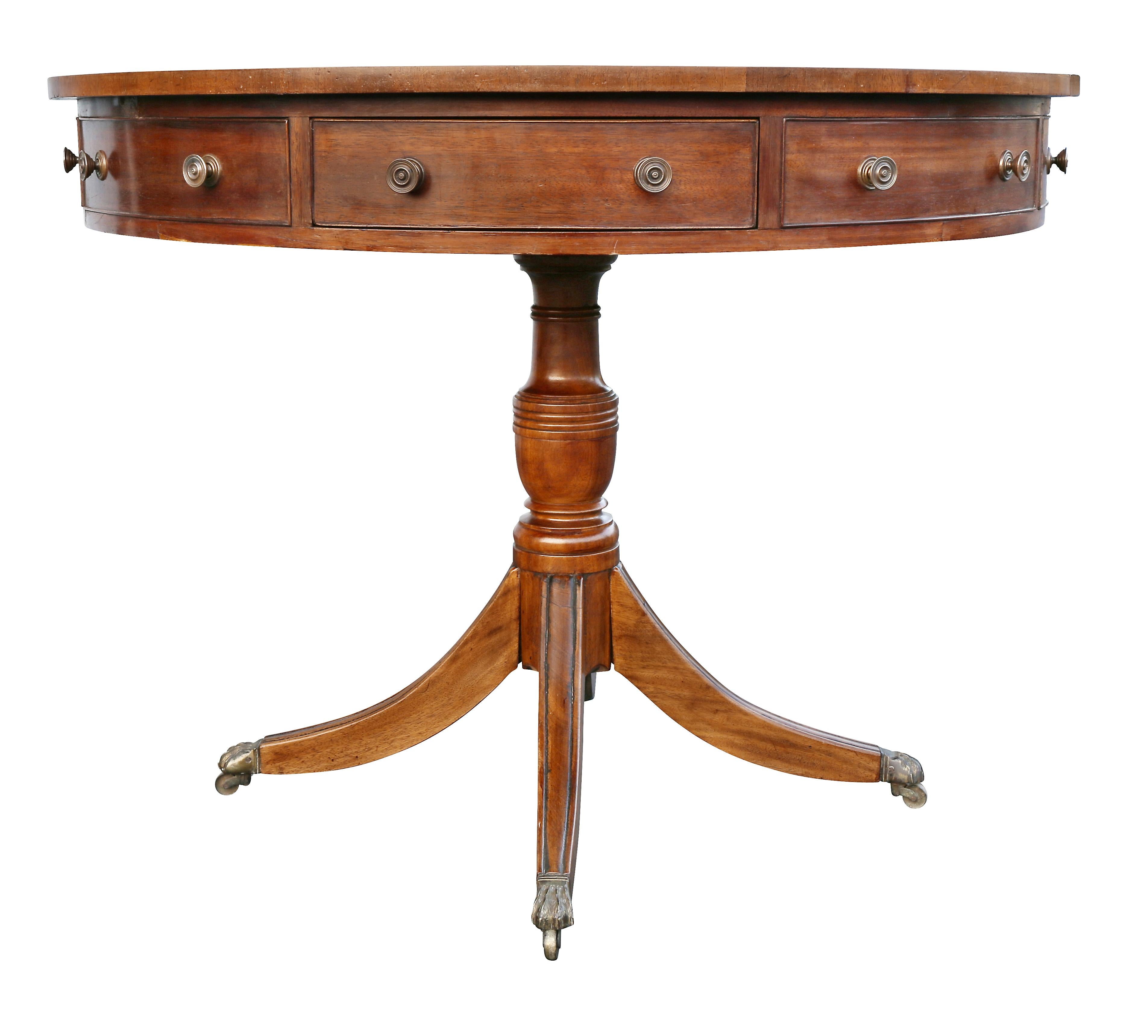 Regency Style Mahogany Drum Table In Good Condition In Essex, MA