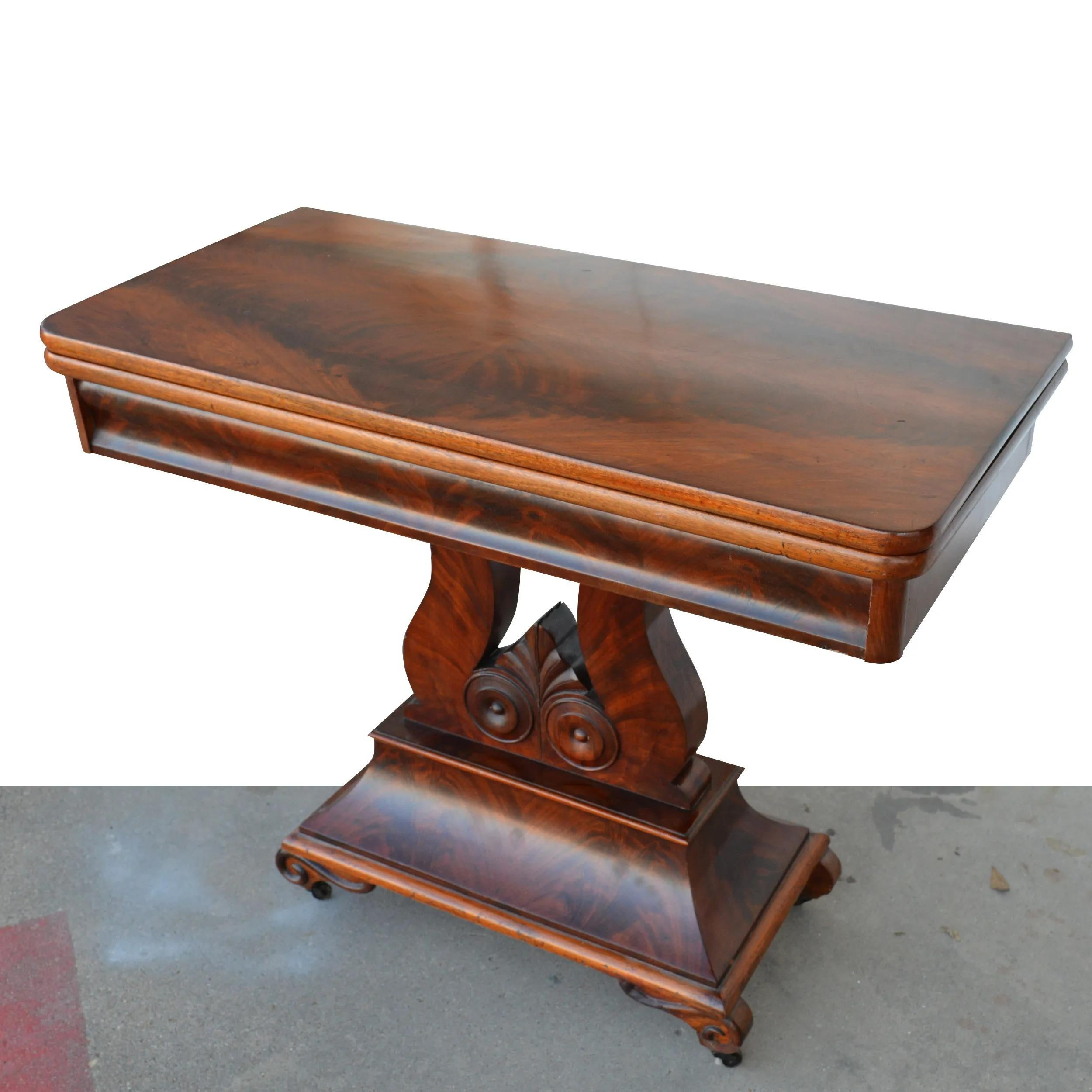 Regency Style Mahogany Harp Lyre Base Game Table For Sale 1