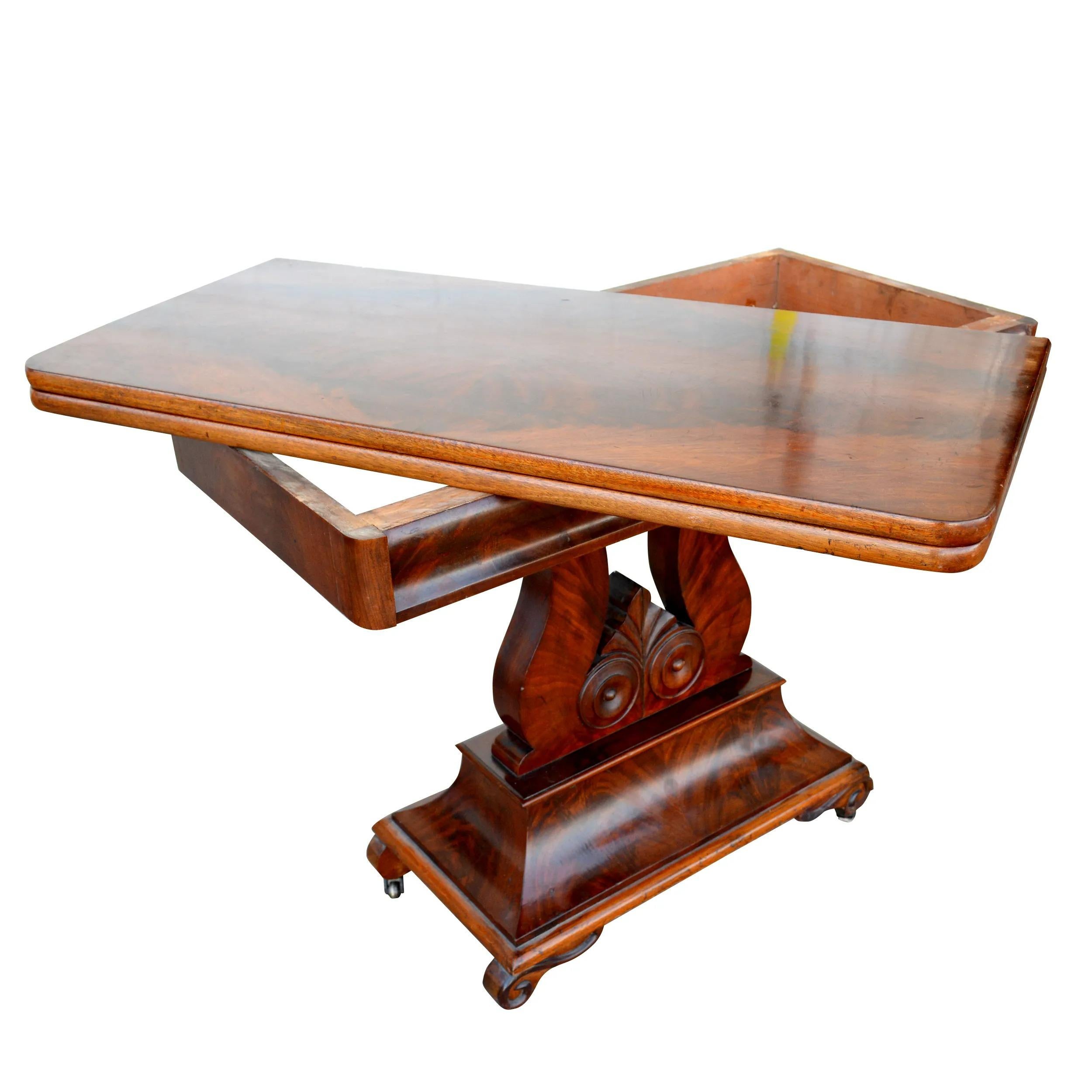 Regency Style Mahogany Harp Lyre Base Game Table In Good Condition For Sale In Pasadena, TX