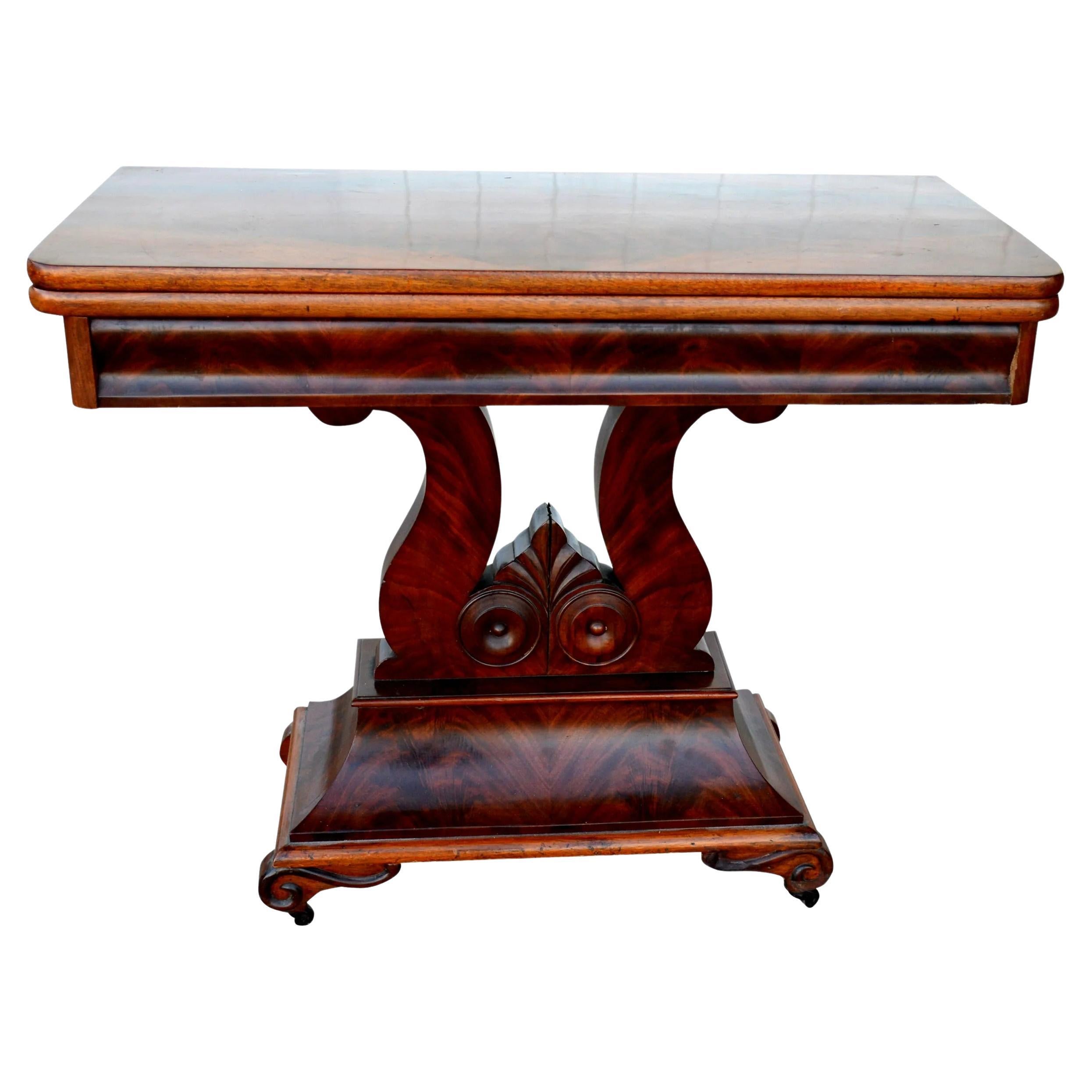 Regency Style Mahogany Harp Lyre Base Game Table For Sale