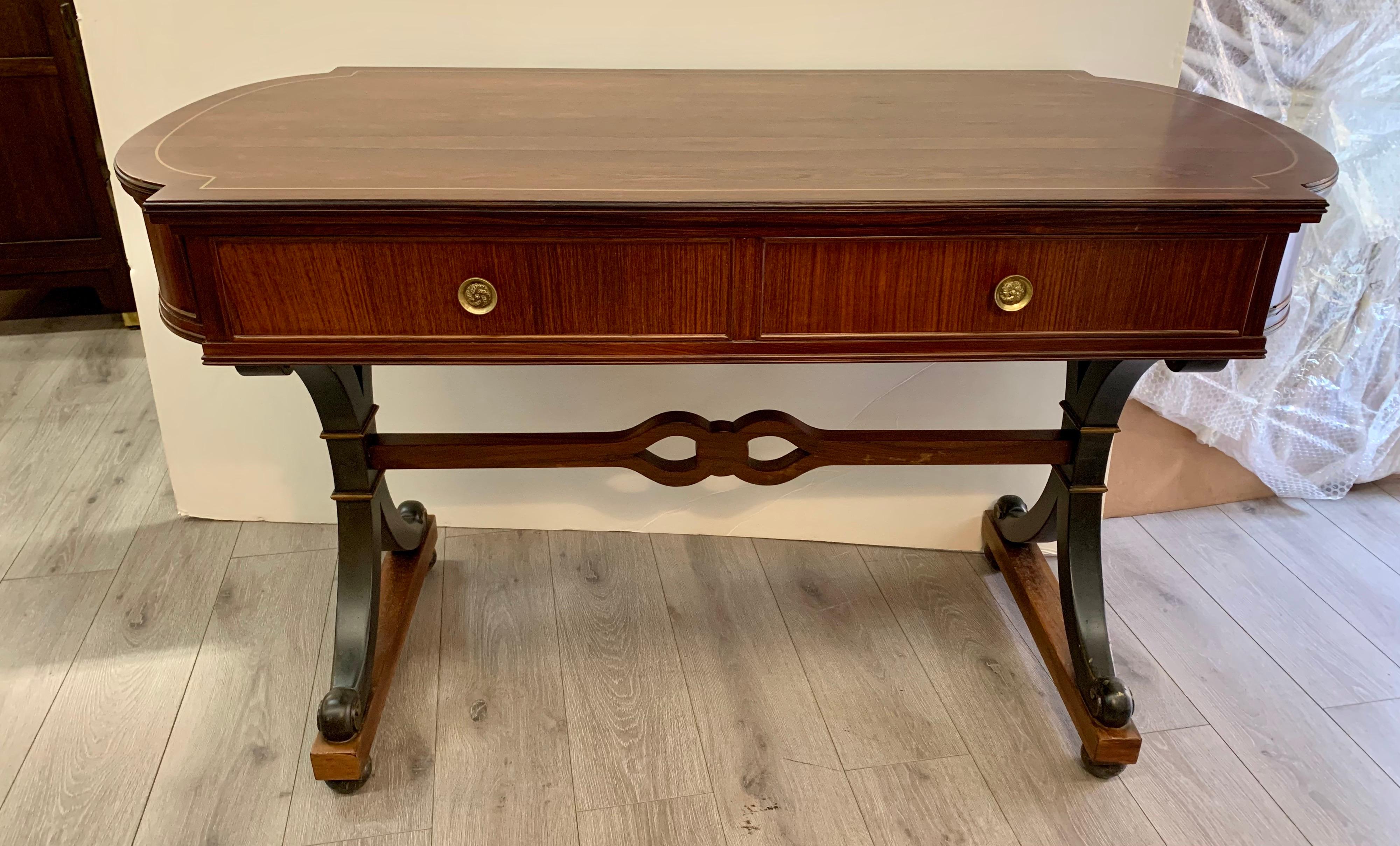 Regency Style Mahogany Inlay Desk Sofa Table In Good Condition In West Hartford, CT