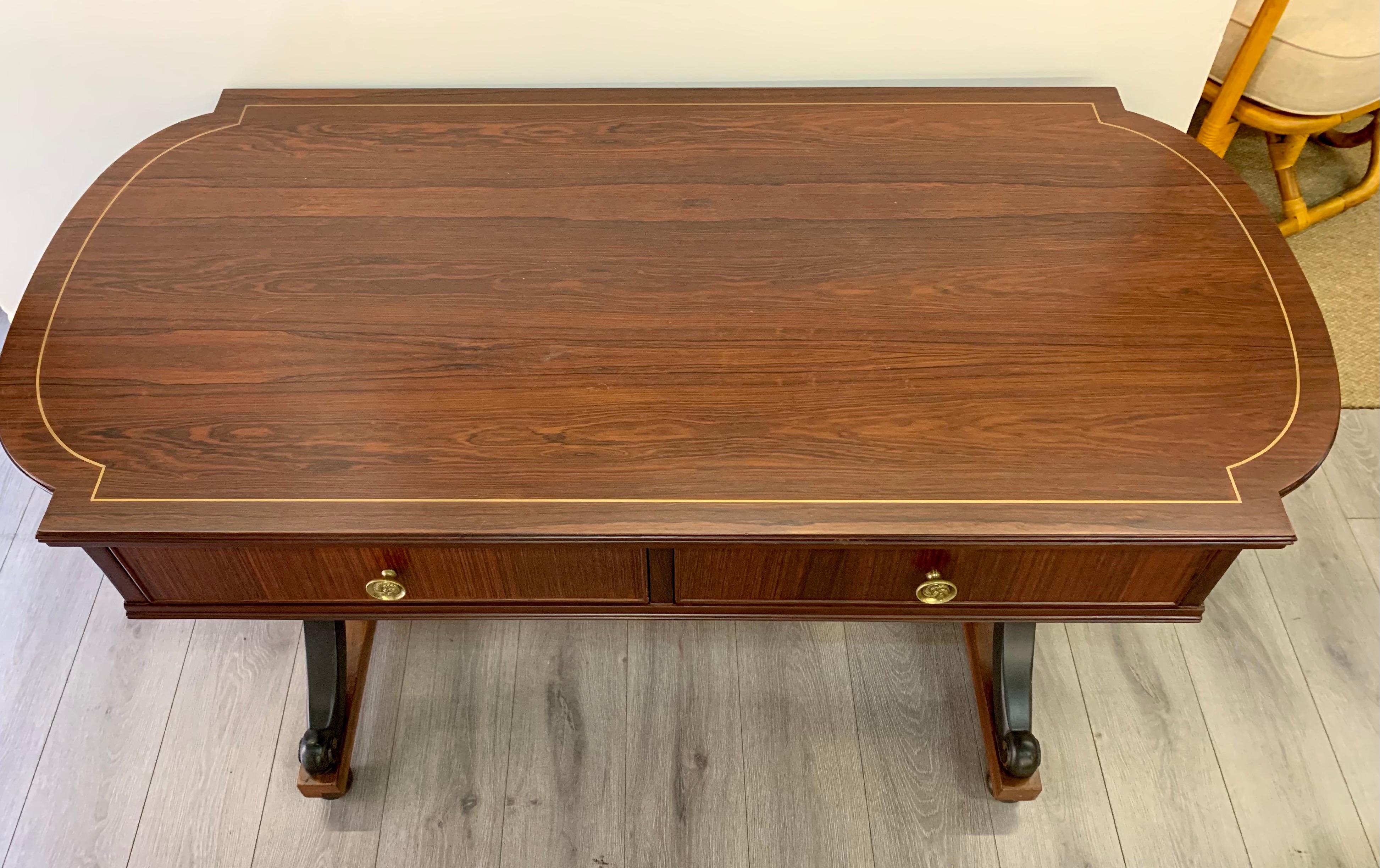 20th Century Regency Style Mahogany Inlay Desk Sofa Table
