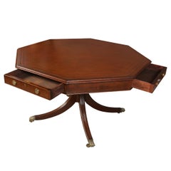Regency Style Mahogany Leather Top Octagonal Pedestal Table