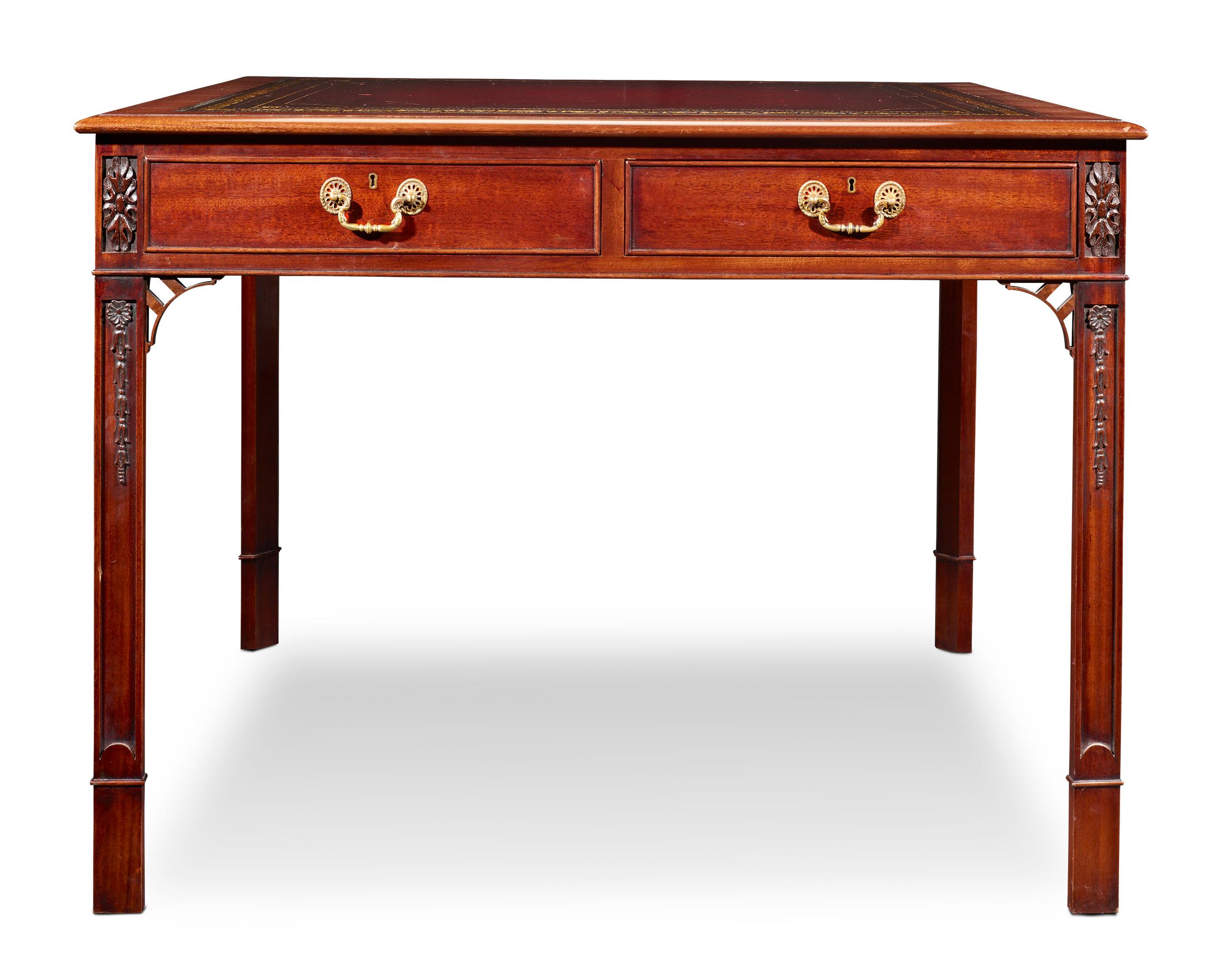 English Regency-Style Mahogany Leather-Topped Table For Sale