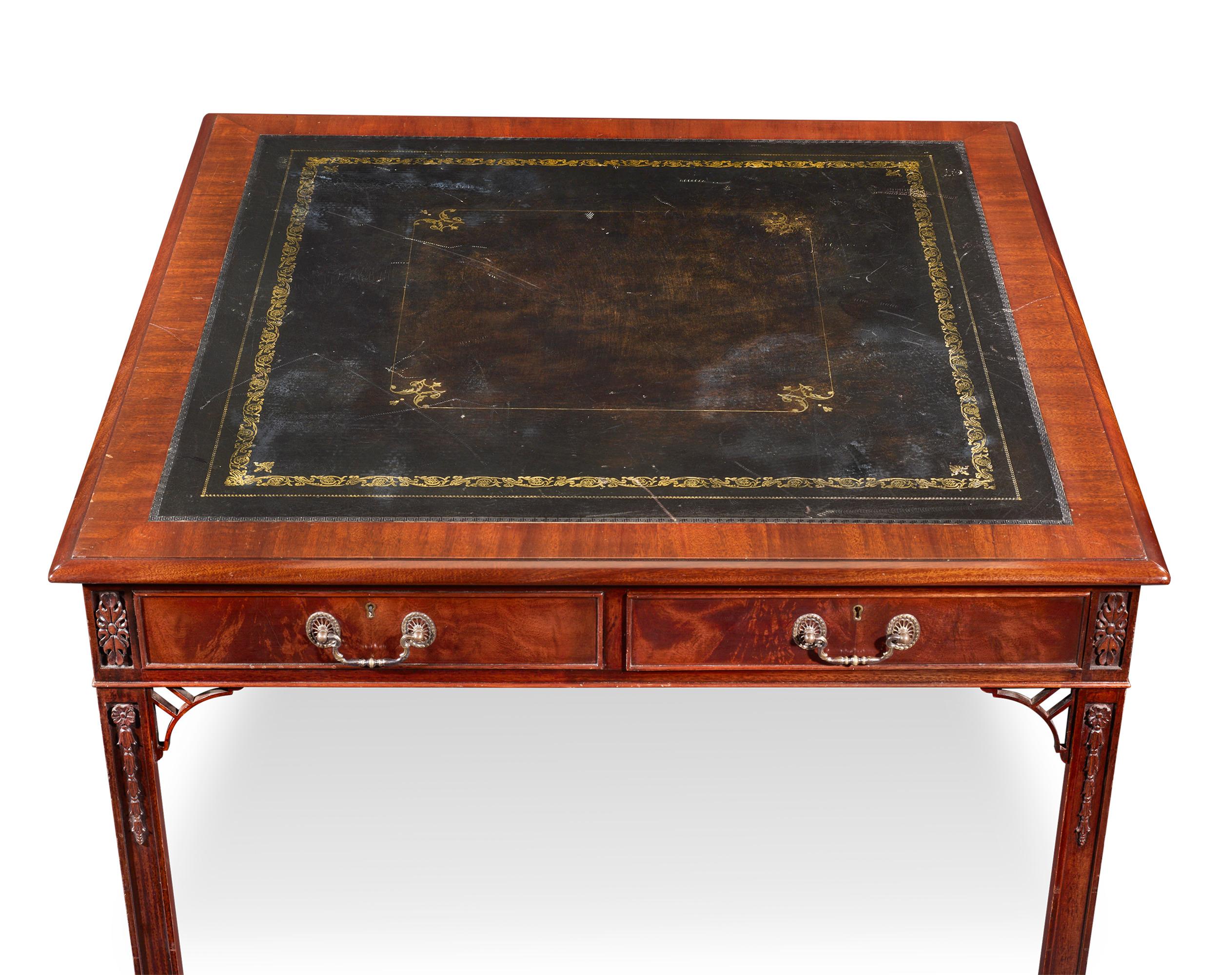 Carved Regency-Style Mahogany Library Table For Sale