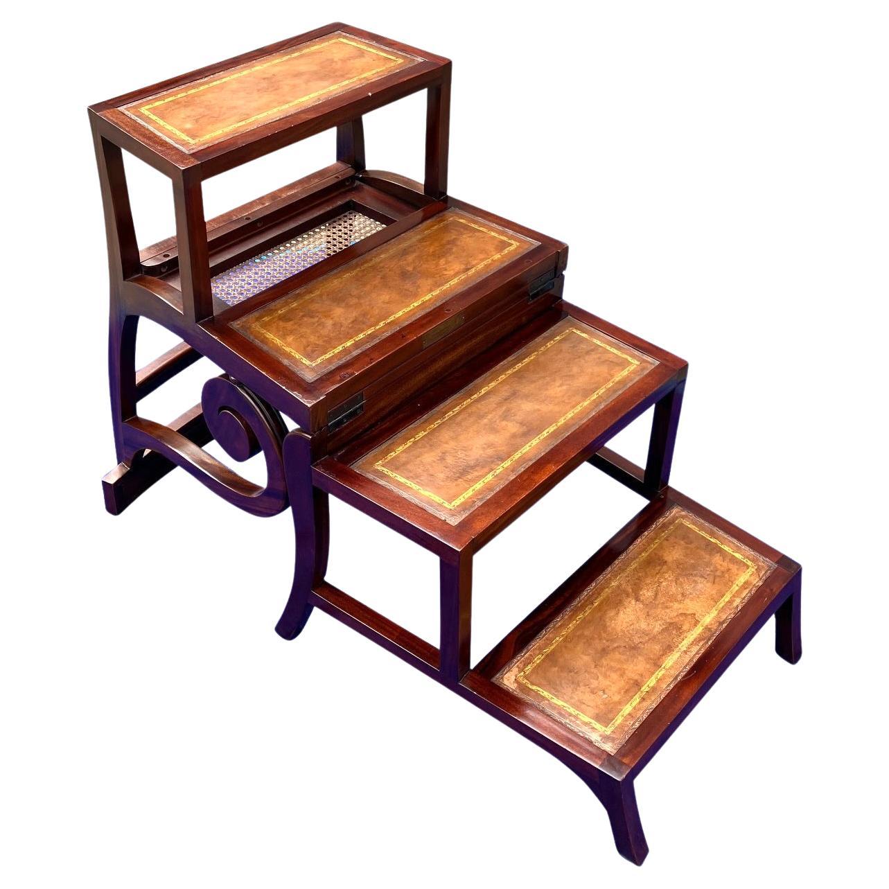 Regency Style Mahogany Metamorphic Library Chair with Four Leather Lined Steps