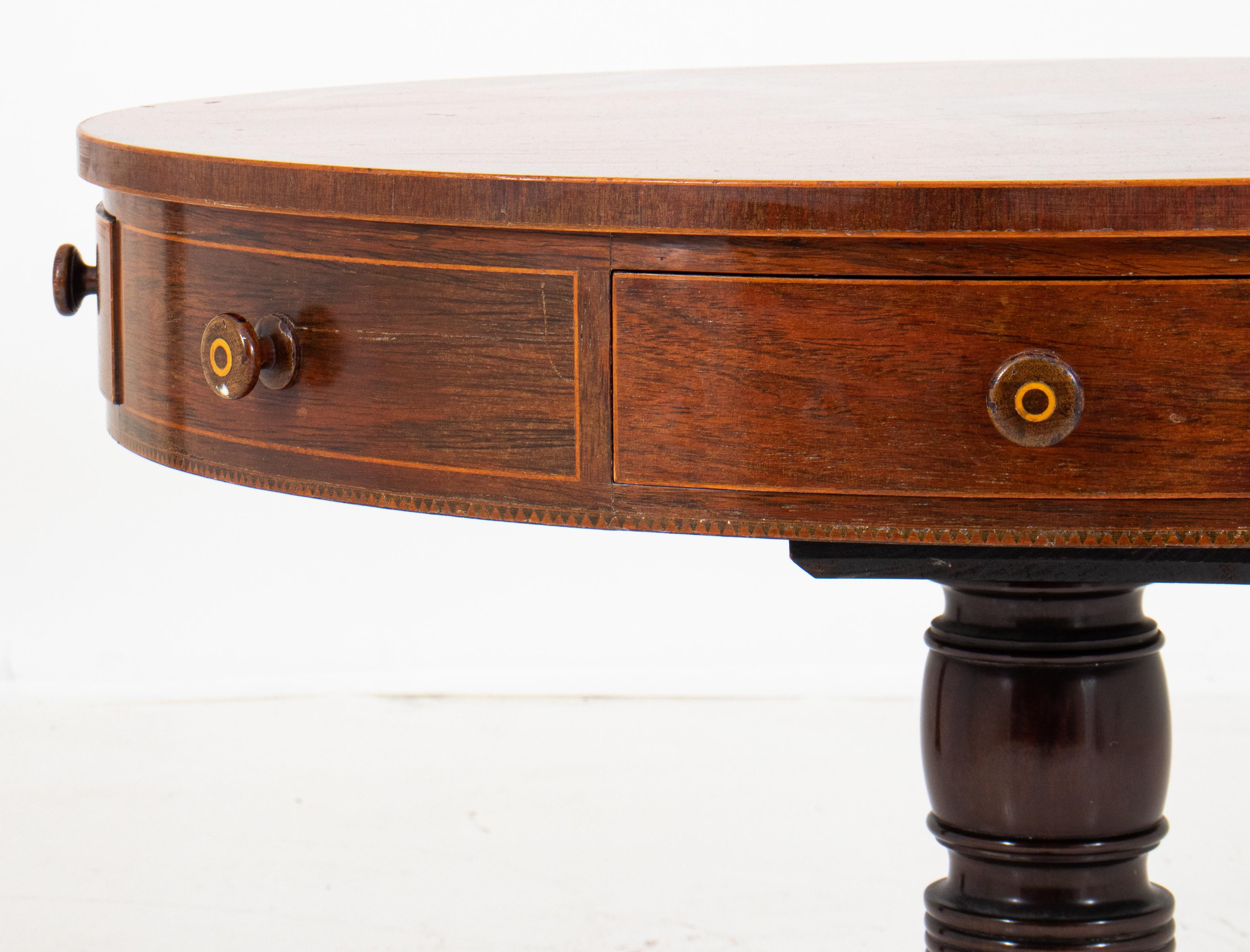 Brass Regency Style Mahogany Rent or Drum Table