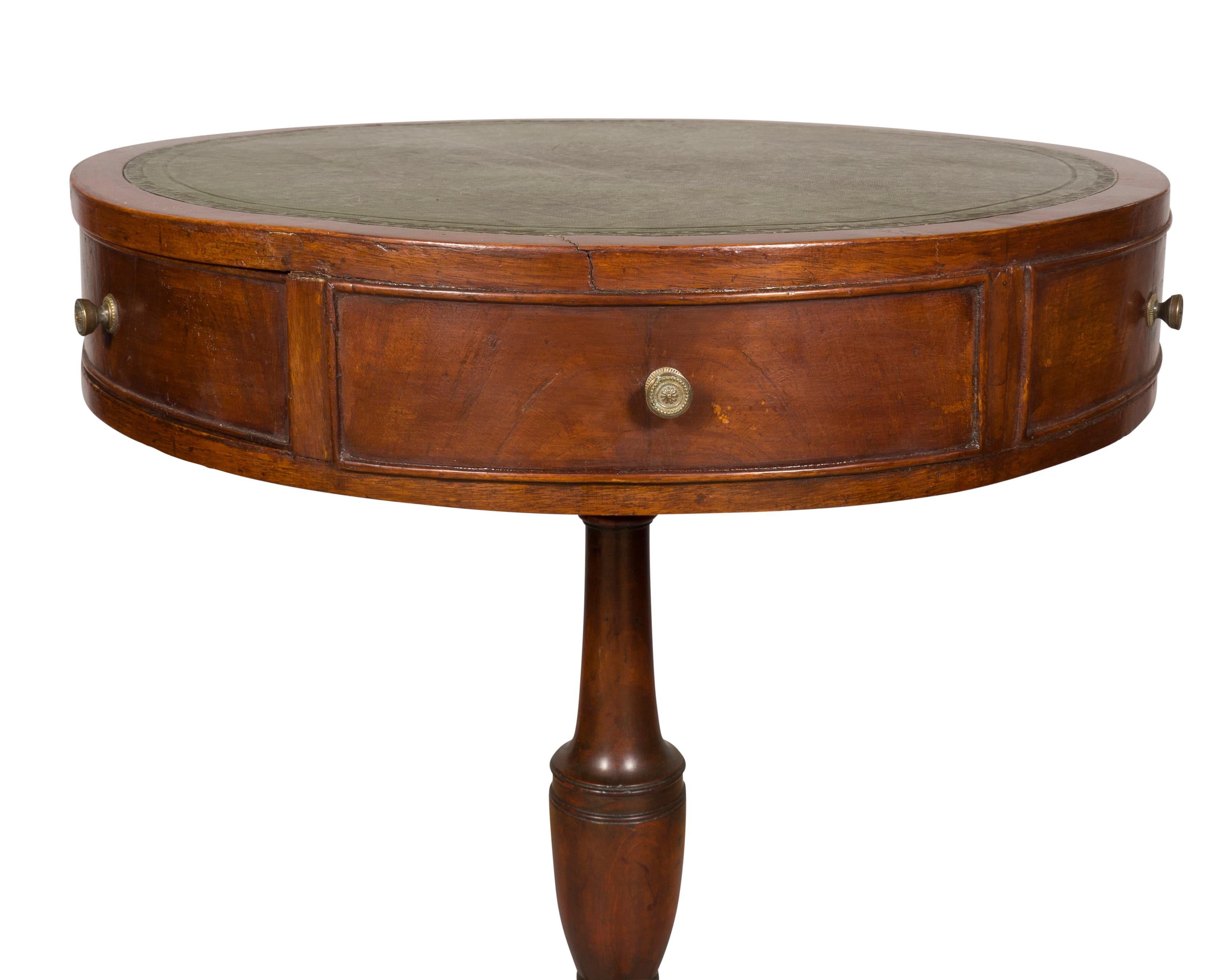 Leather Regency Style Mahogany Small Drum Table