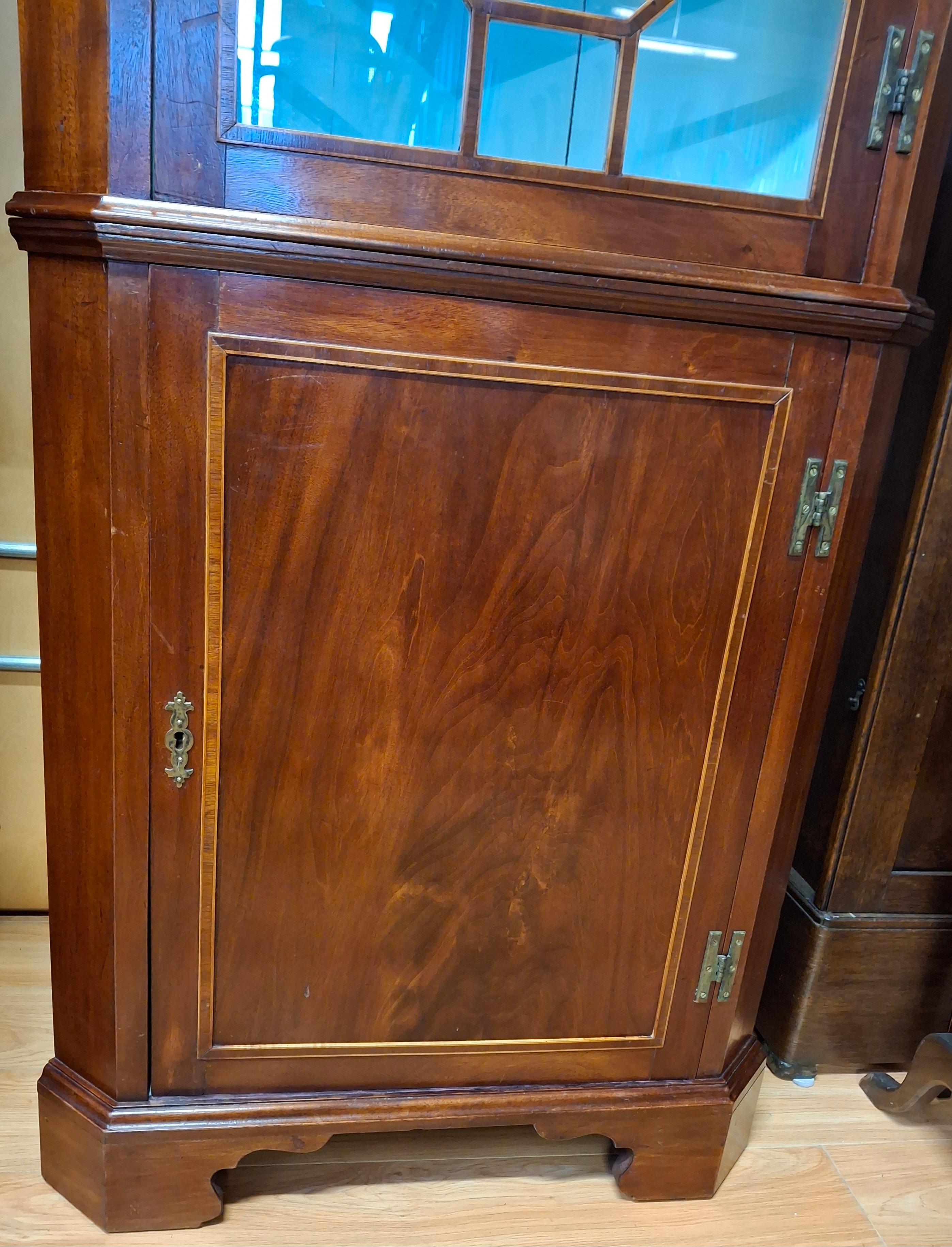 Regency Style Mahogany String Inlay Corner Cabinet For Sale 1