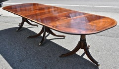 Regency Style Mahogany Three Pedestal Dining Table with Satinwood Banding