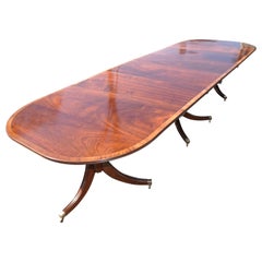 Regency Style Mahogany Three Pedestal Dining Table with Satinwood Banding