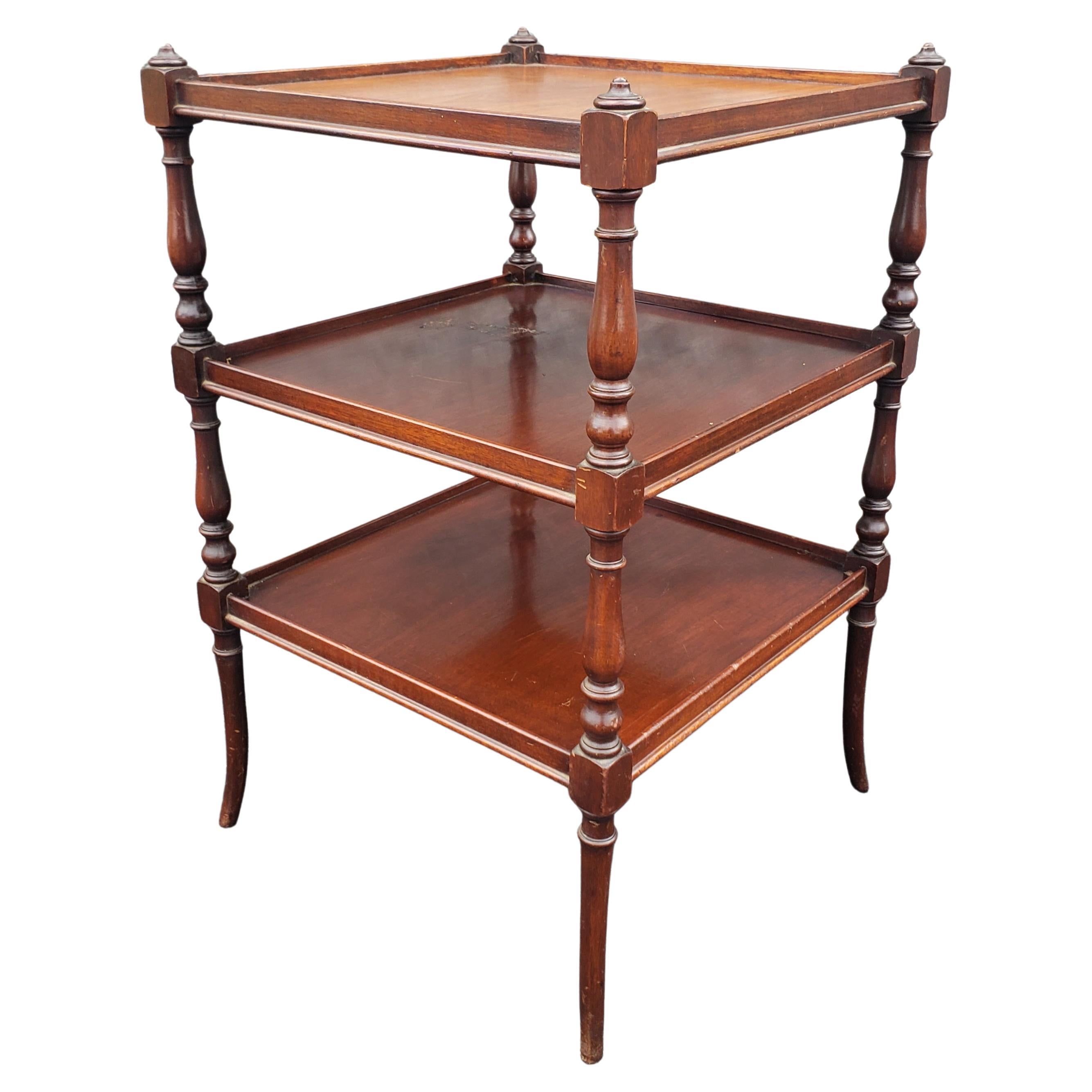 American Regency Style Mahogany Three Tier Side Table For Sale