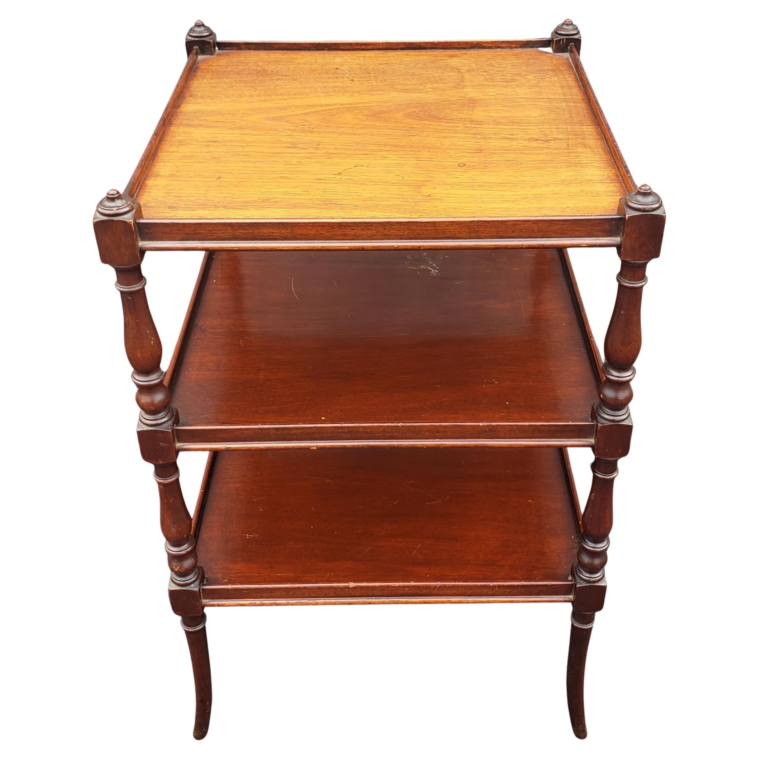 Regency Style Mahogany Three Tier Side Table In Good Condition For Sale In Germantown, MD