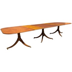 Regency Style Mahogany Triple Pedestal Dining Table with Two Leaves
