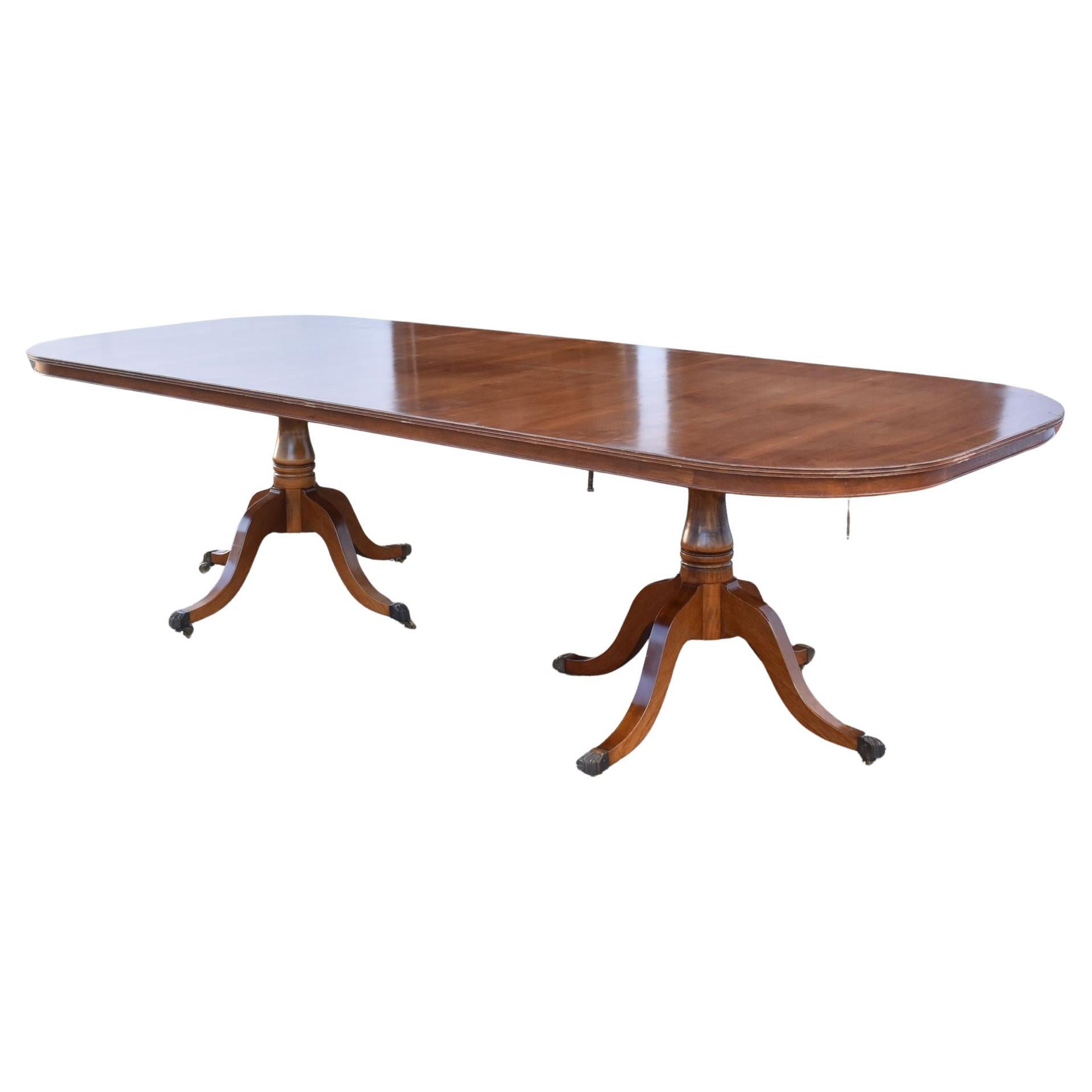 Regency Style Mahogany Twin Pillar Dining/Boardroom Table For Sale
