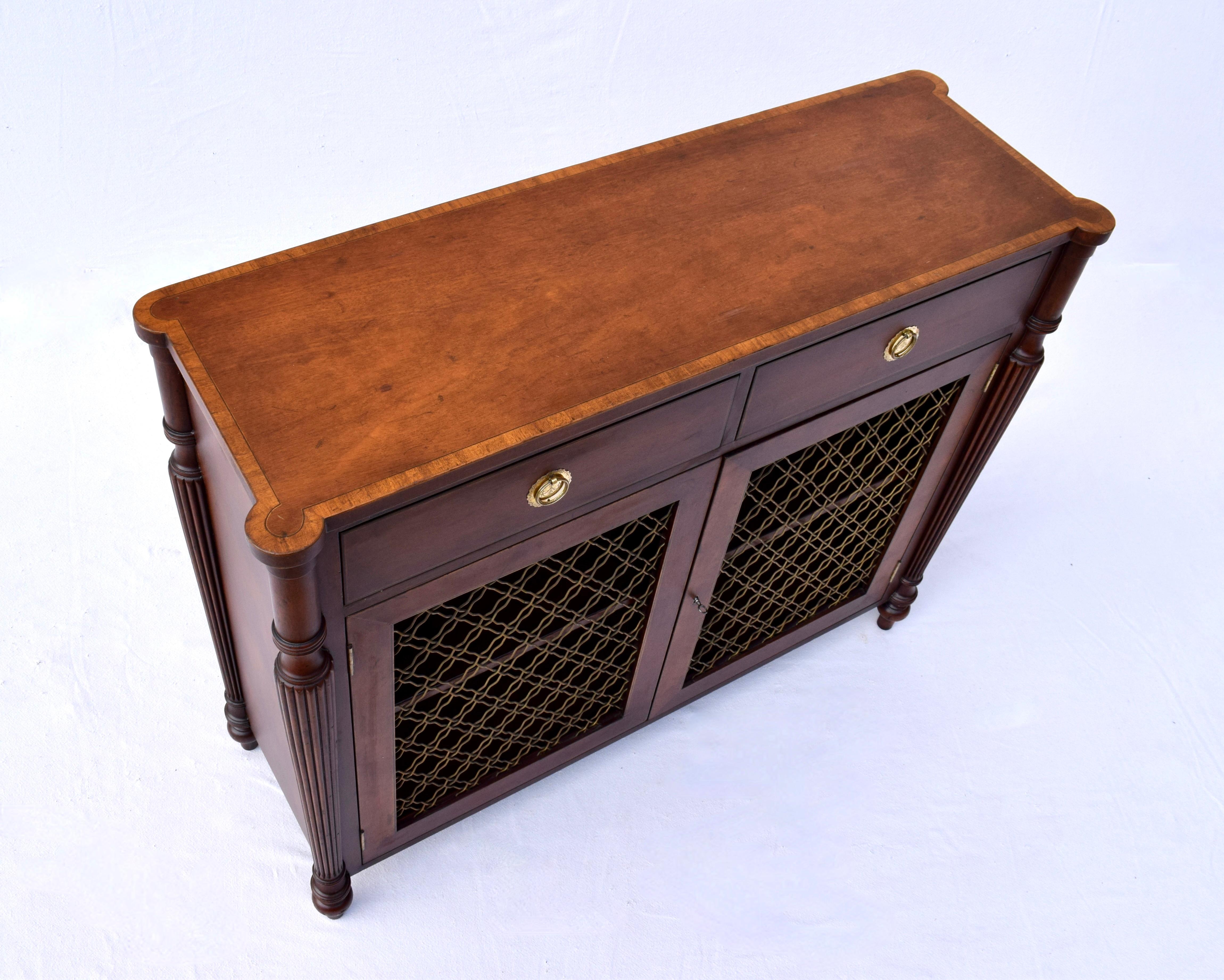 Brass Regency Style Mahogany Two Door Cabinet