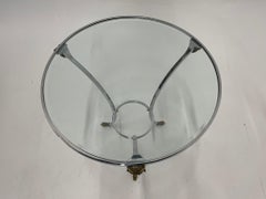 Regency Style Maison Jansen Steel Brass & Glass Round Gueridon Side Table