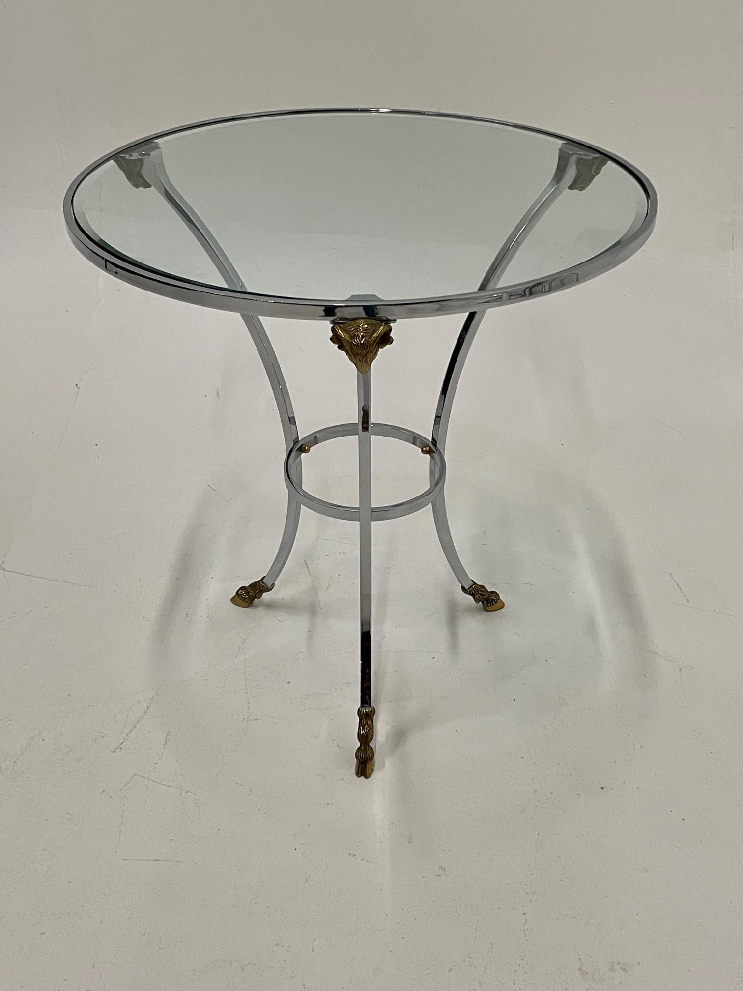 Regency Style Maison Jansen Steel Brass & Glass Round Gueridon Side Table For Sale 4
