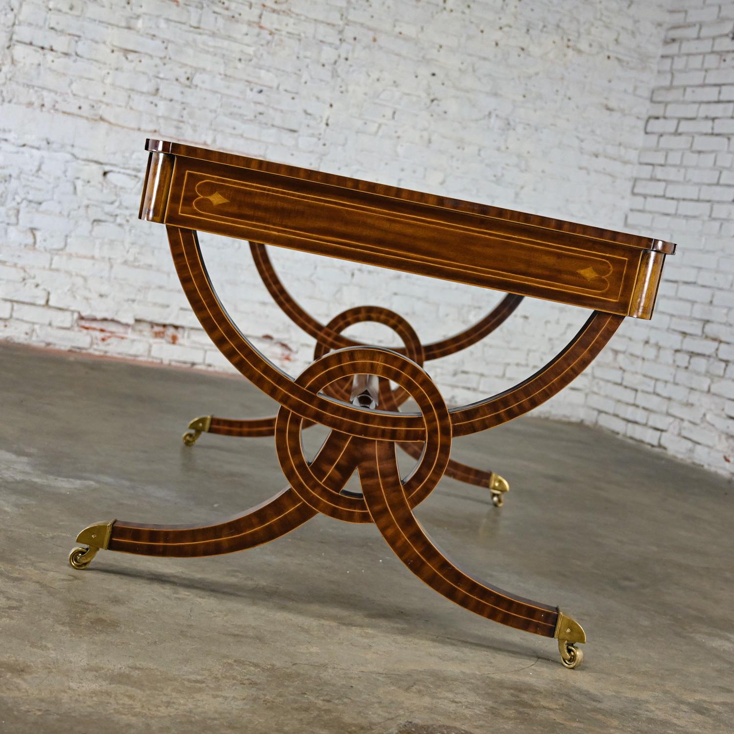 Regency Style Maitland Smith Mahogany Faux Partners Desk Leather & Brass Details For Sale 4
