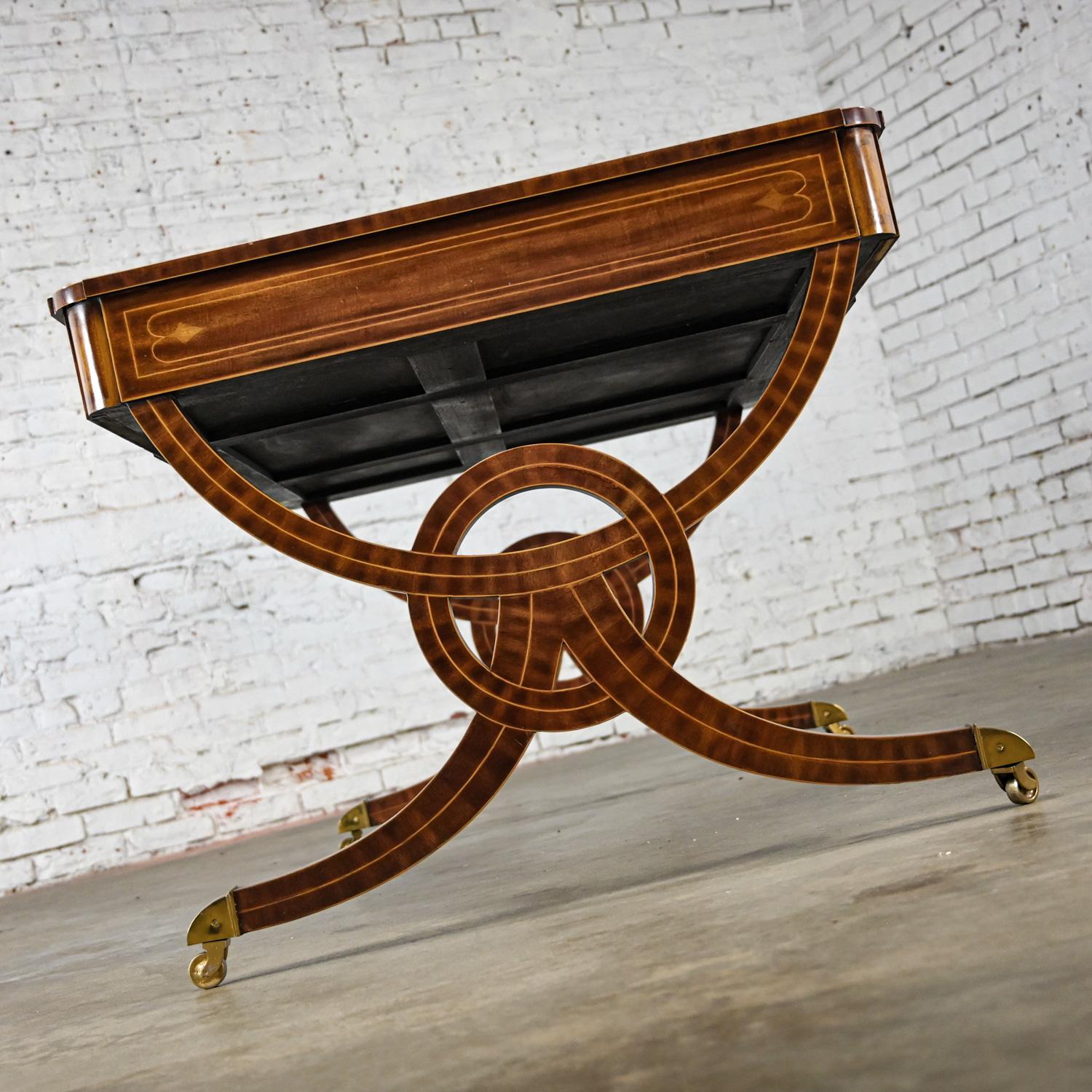 Regency Style Maitland Smith Mahogany Faux Partners Desk Leather & Brass Details For Sale 5
