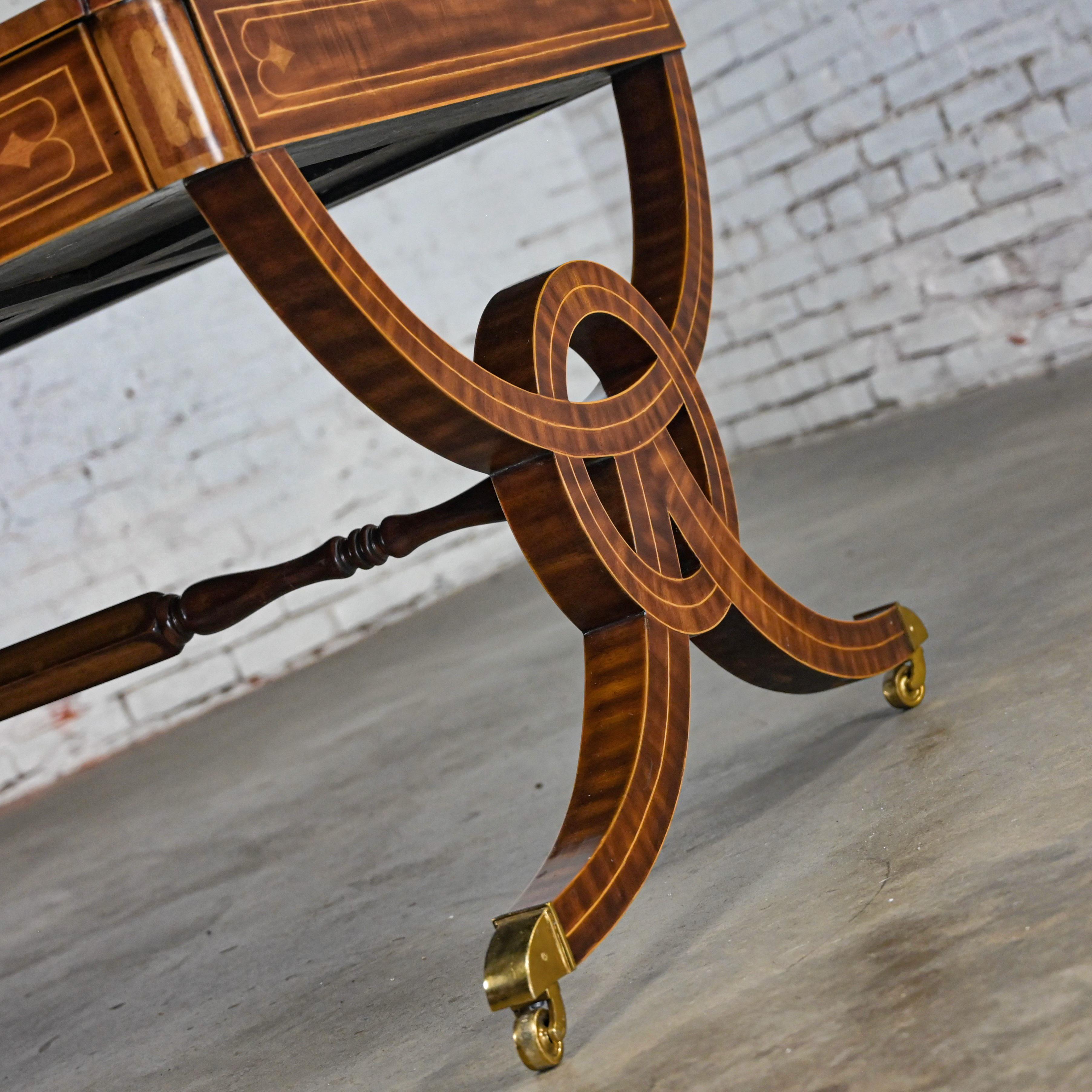 Regency Style Maitland Smith Mahogany Faux Partners Desk Leather & Brass Details For Sale 8