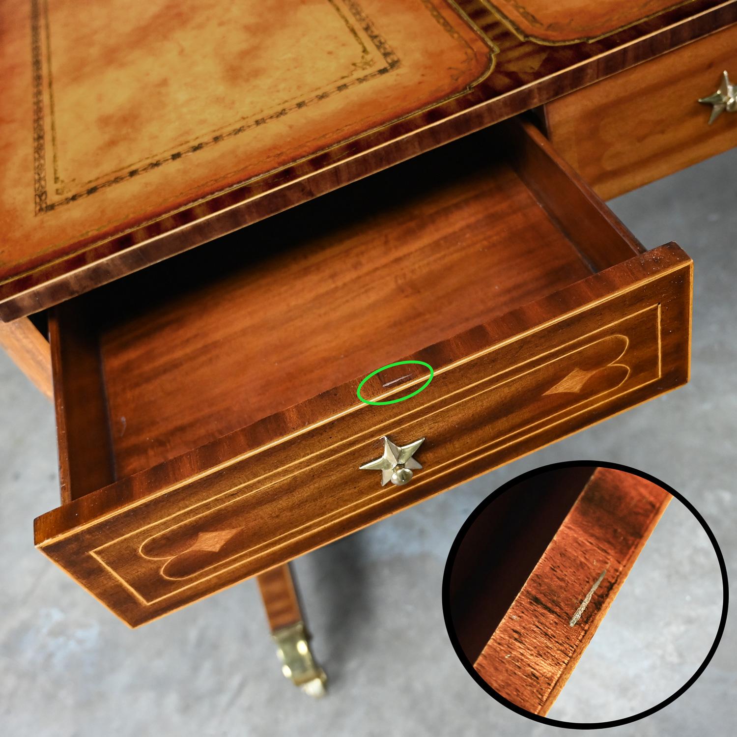Regency Style Maitland Smith Mahogany Faux Partners Desk Leather & Brass Details For Sale 10