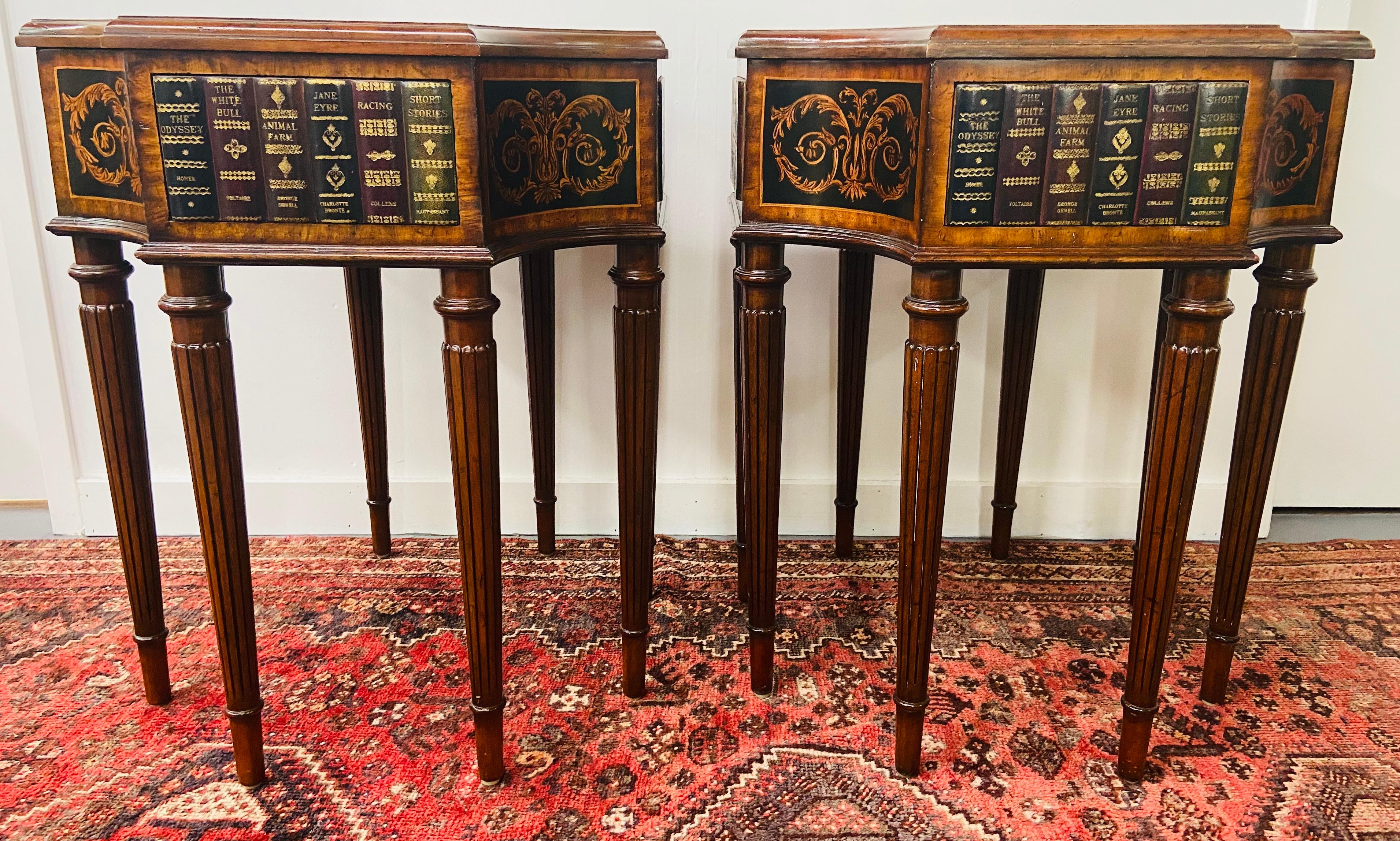 Philippine Regency Style Maitland Smith Mahogany and Leather Library Book Table, a Pair