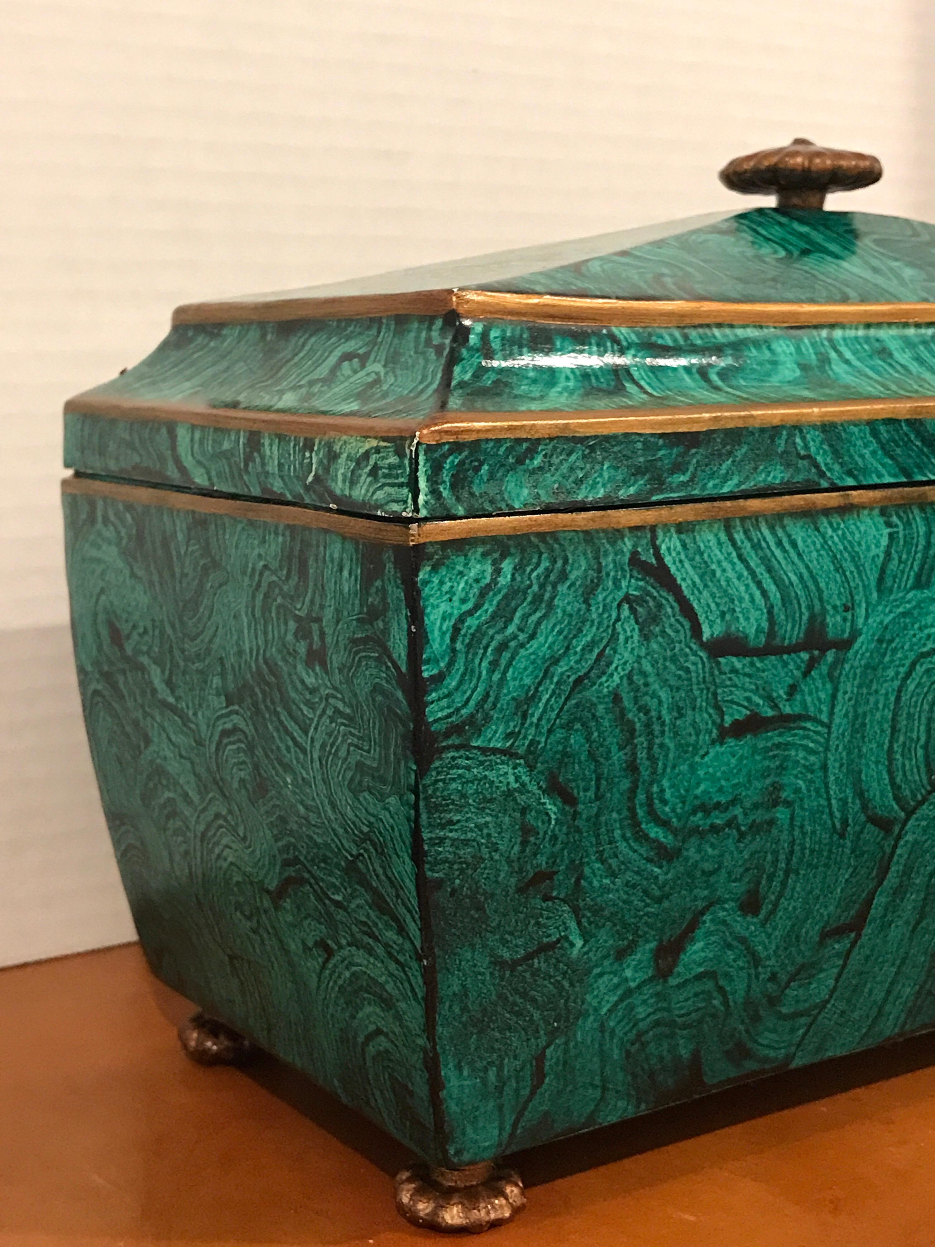 Regency style Malachite Sarcophagus covered box, by Maitland Smith, of substantial size, realistically painted and enameled.