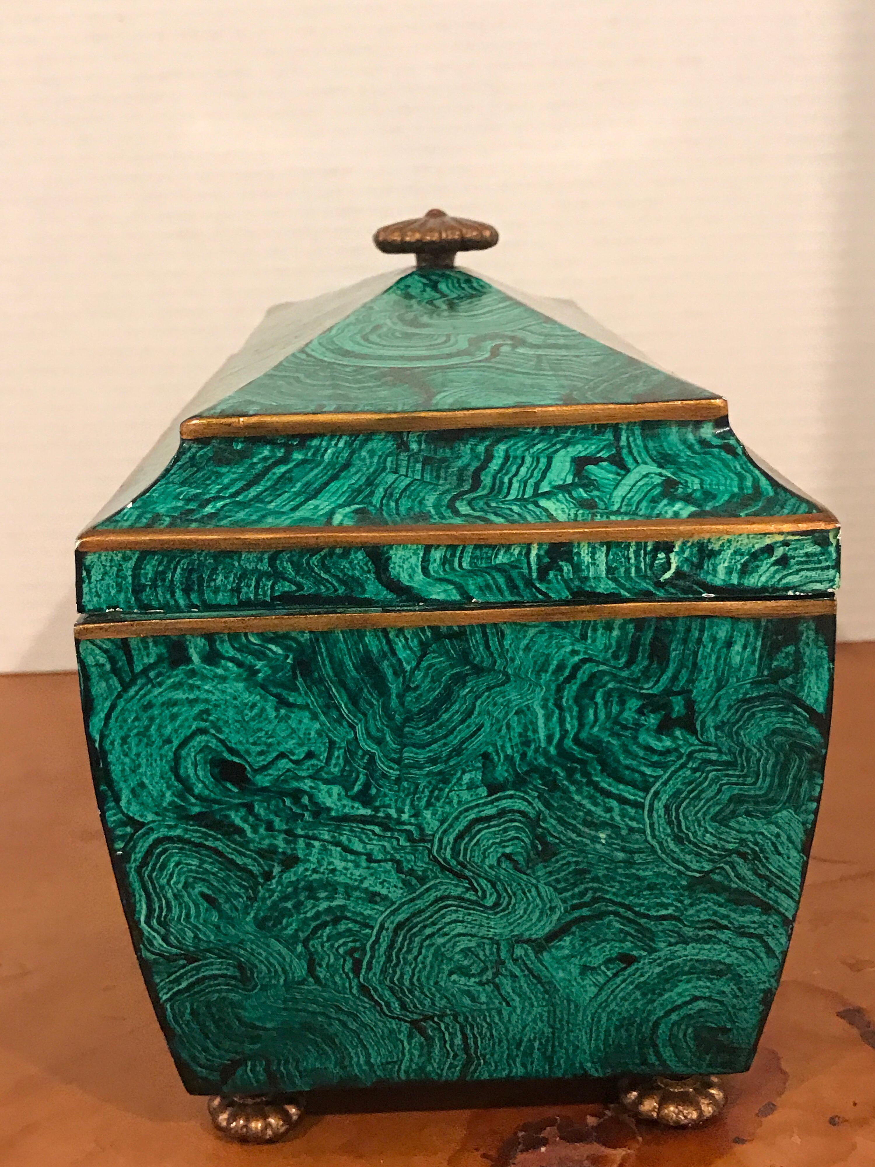 Enameled Regency Style Malachite Sarcophagus Covered Box, by Maitland Smith For Sale