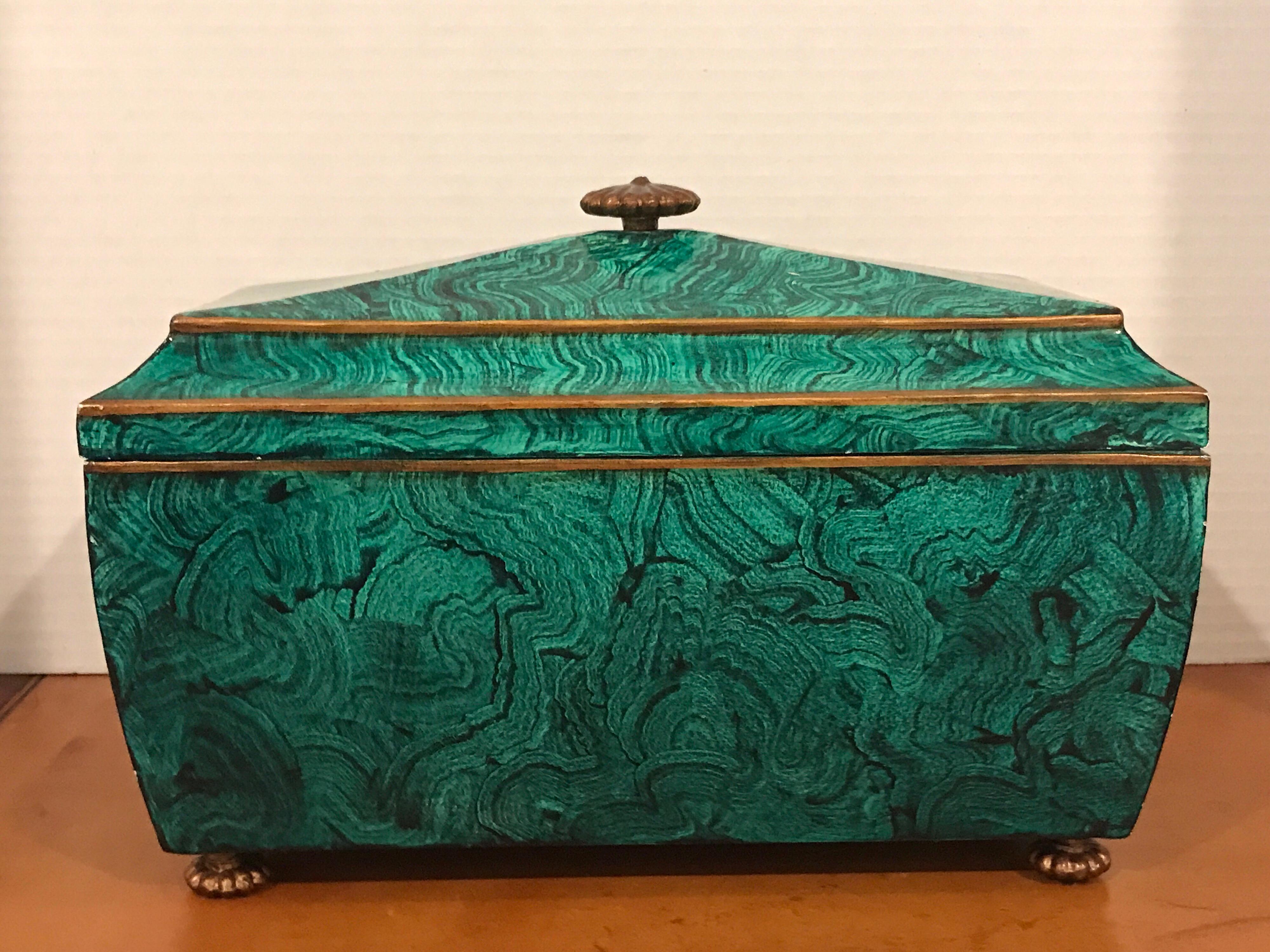 Regency Style Malachite Sarcophagus Covered Box, by Maitland Smith In Good Condition For Sale In Atlanta, GA
