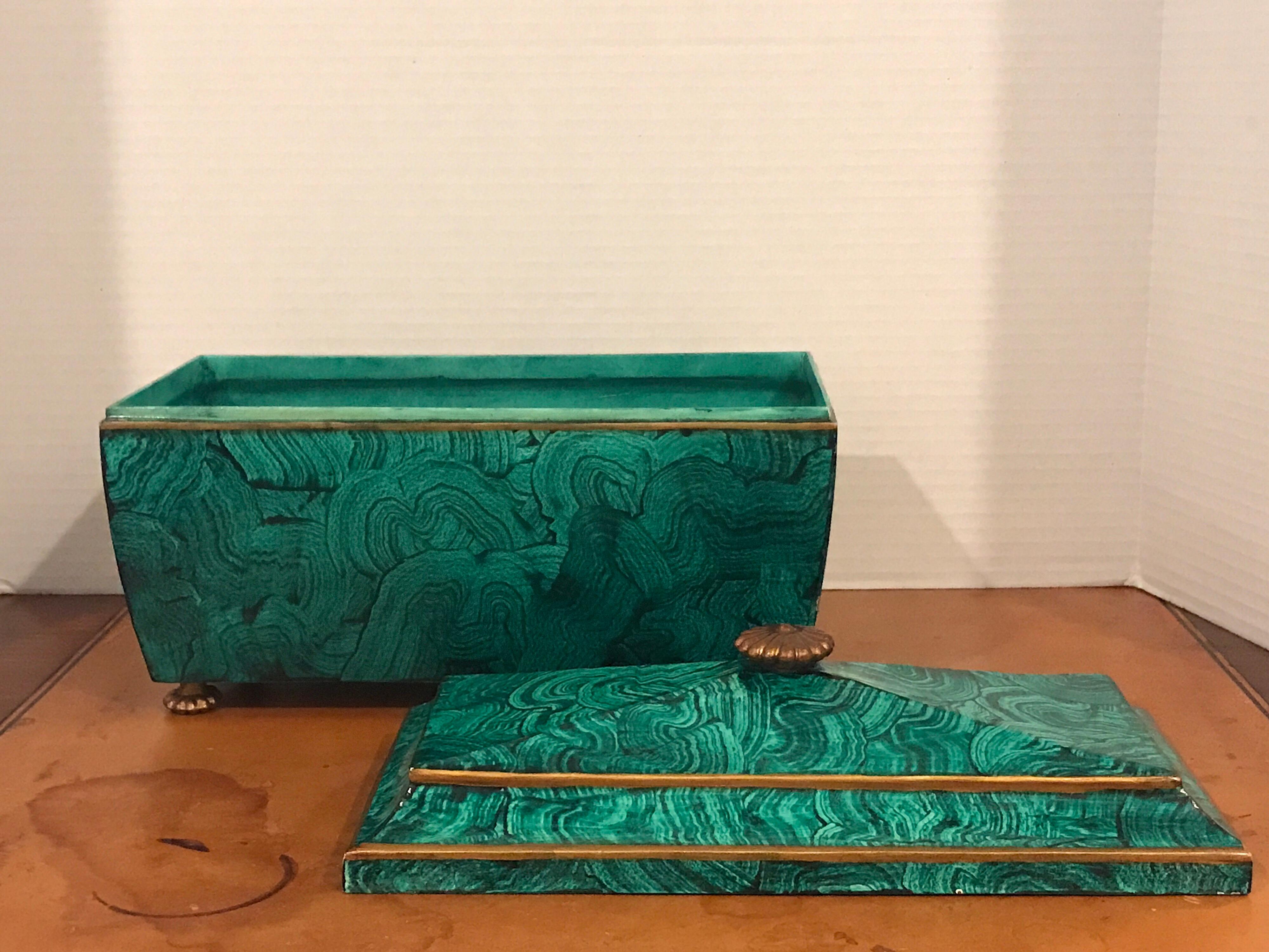 Tôle Regency Style Malachite Sarcophagus Covered Box, by Maitland Smith For Sale