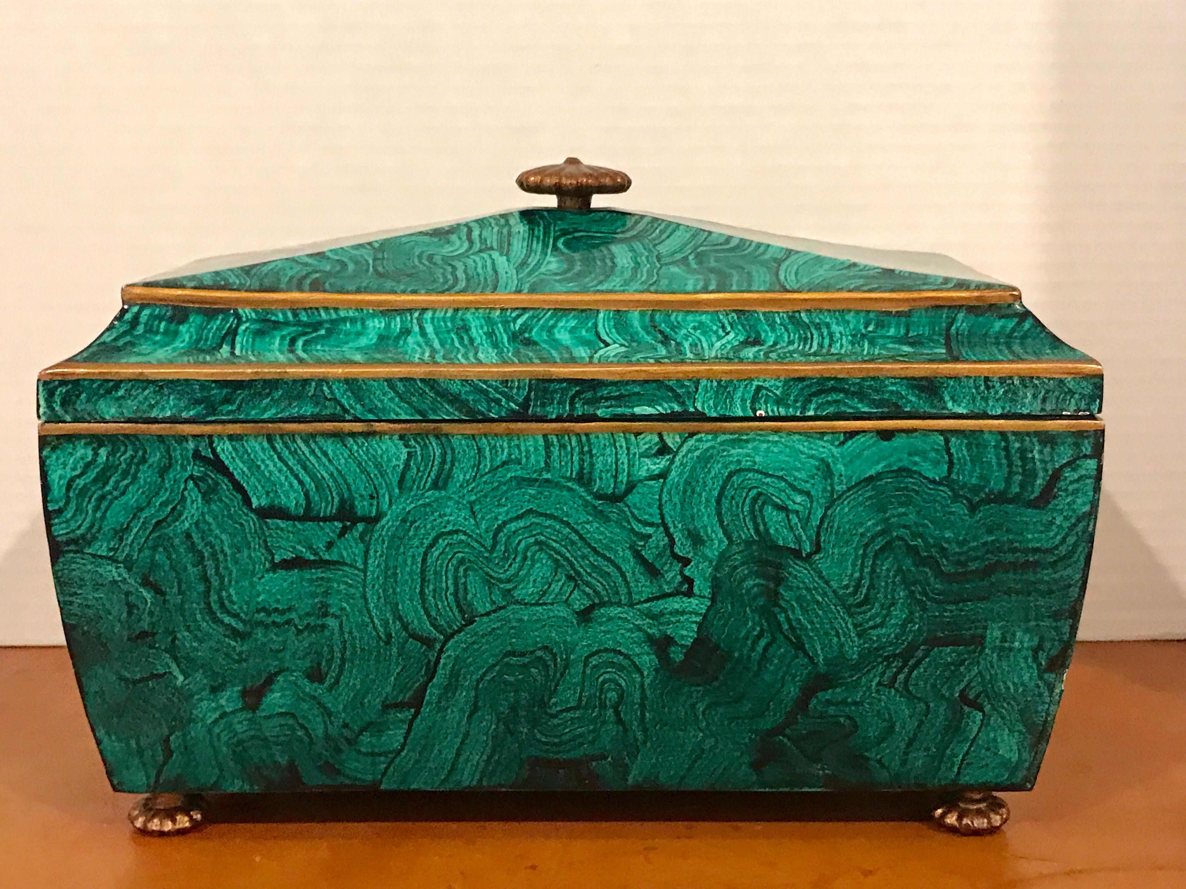 Regency Style Malachite Sarcophagus Covered Box, by Maitland Smith For Sale 3