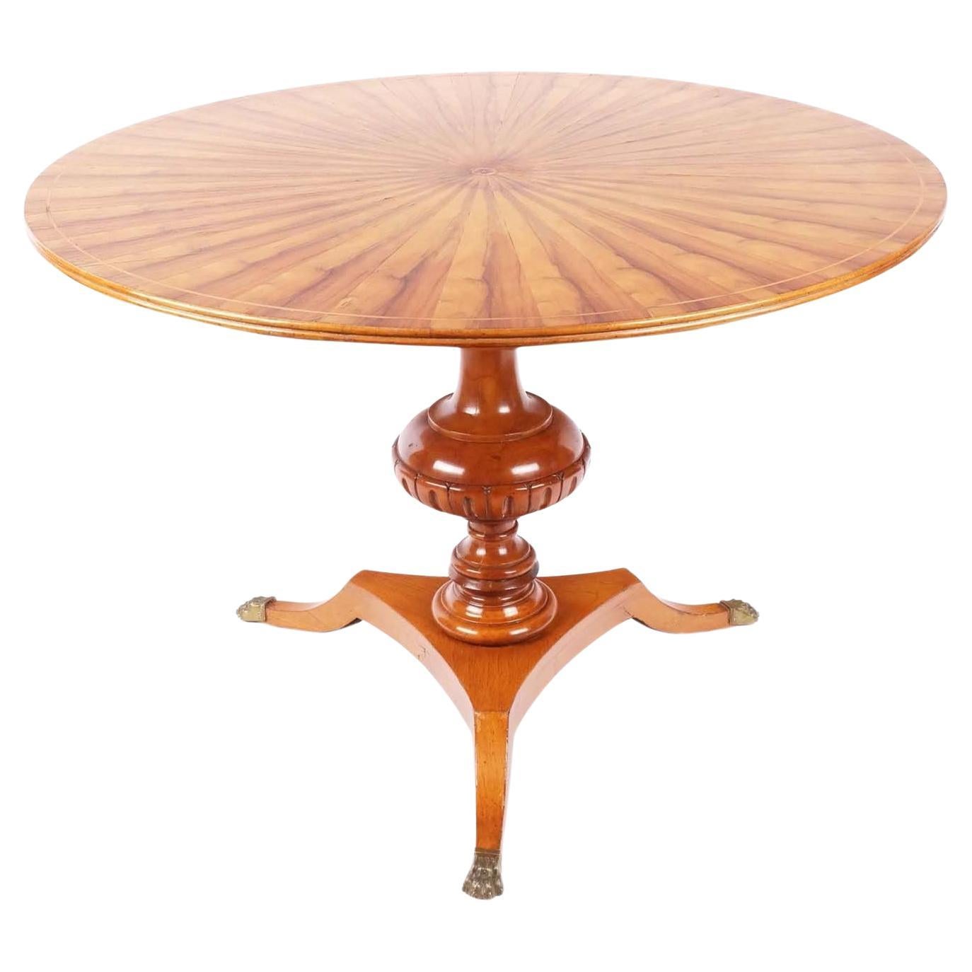 Regency-Style Maple & Walnut Sunburst Inlaid Pedestal Table