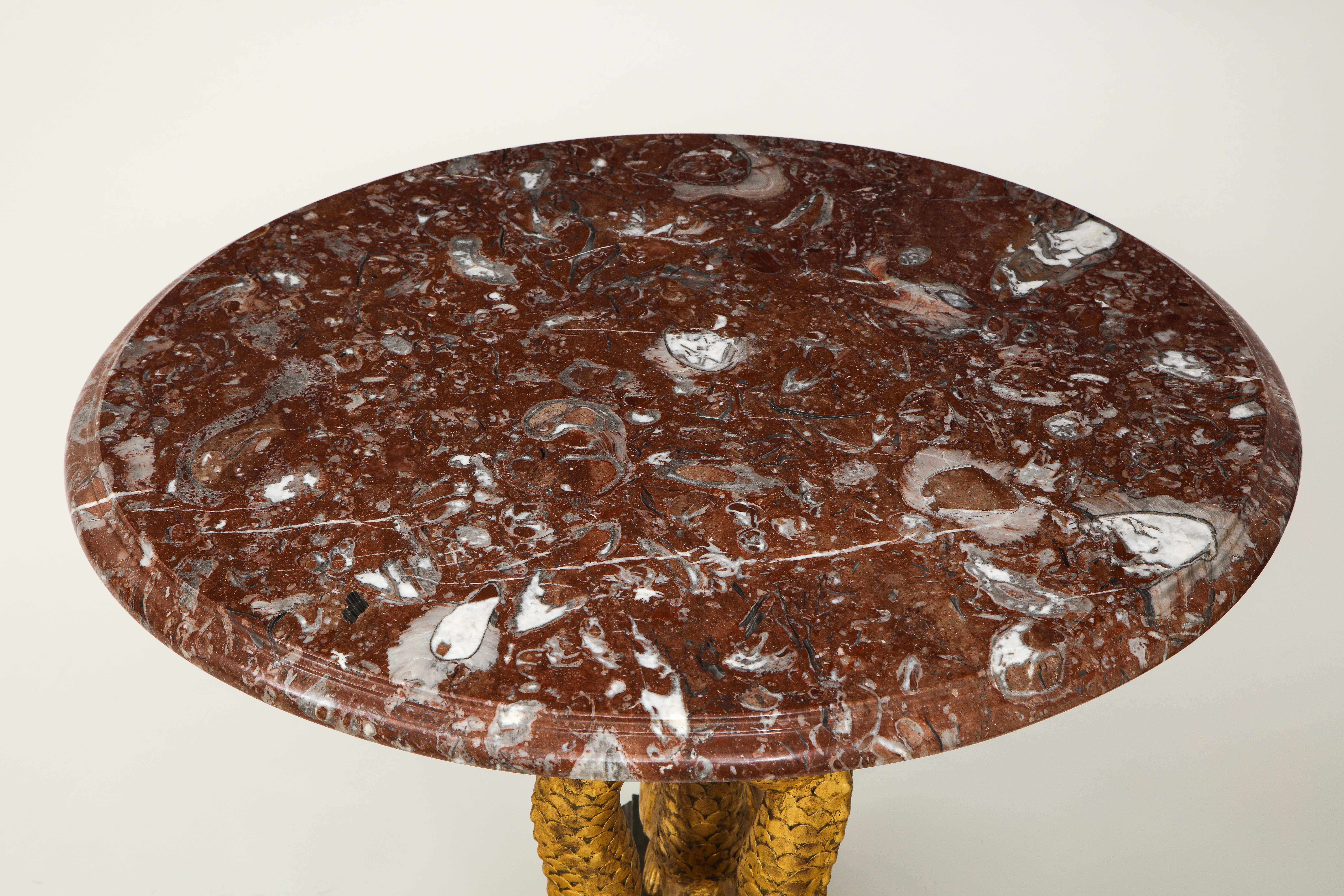 Regency Style Marble and Gilt Gesso Dolphin Center Table 1