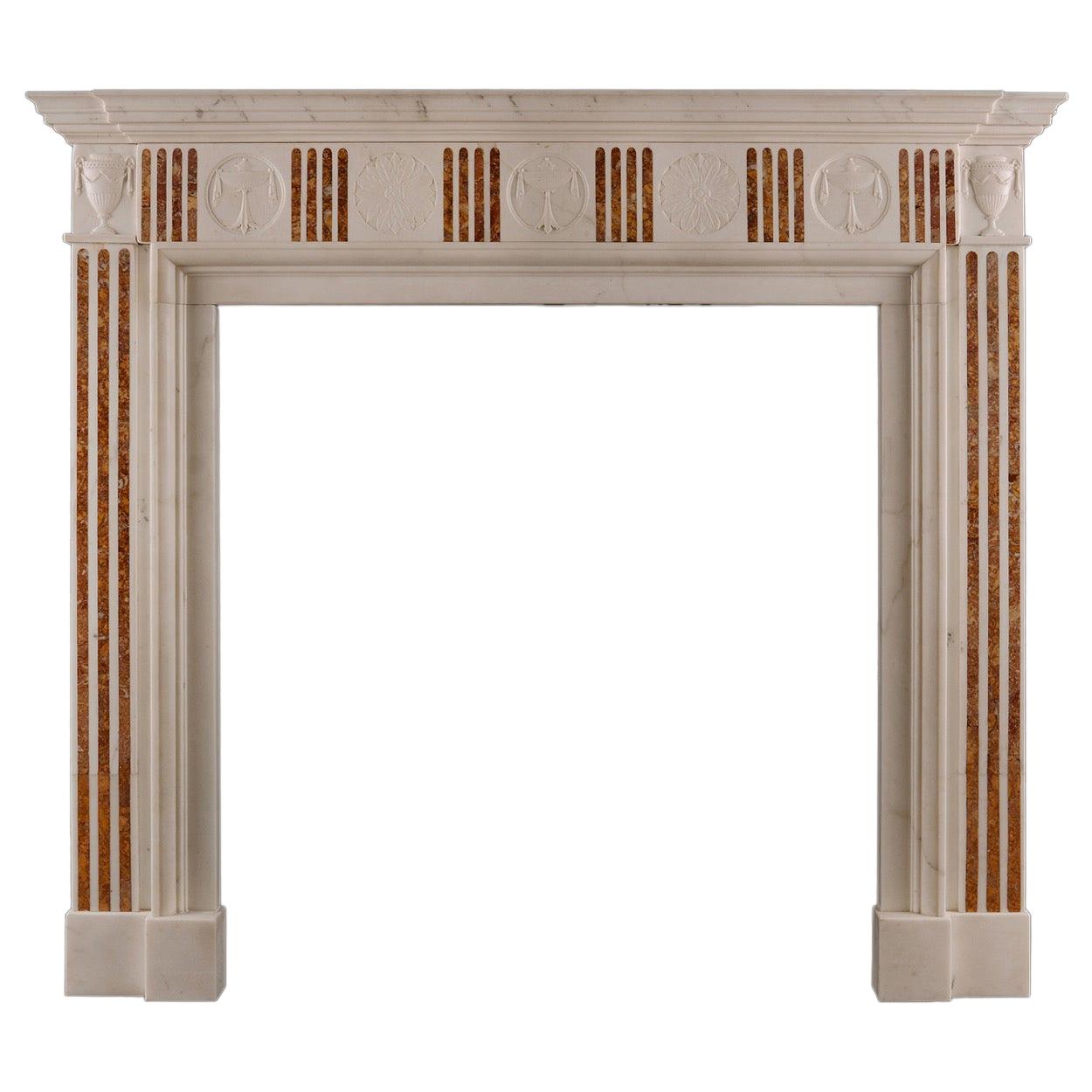 Regency Style Marble Fireplace with Sienna Brocatelle Inlay