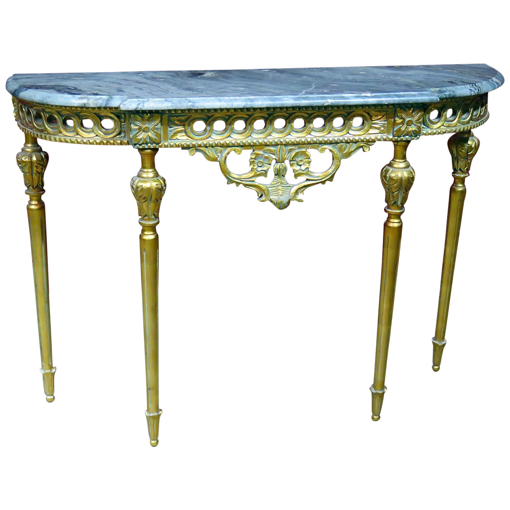 French Louis XVI Paint Decorated Marble Top Console Sofa Table