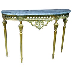 French Louis XVI Paint Decorated Marble Top Console Sofa Table