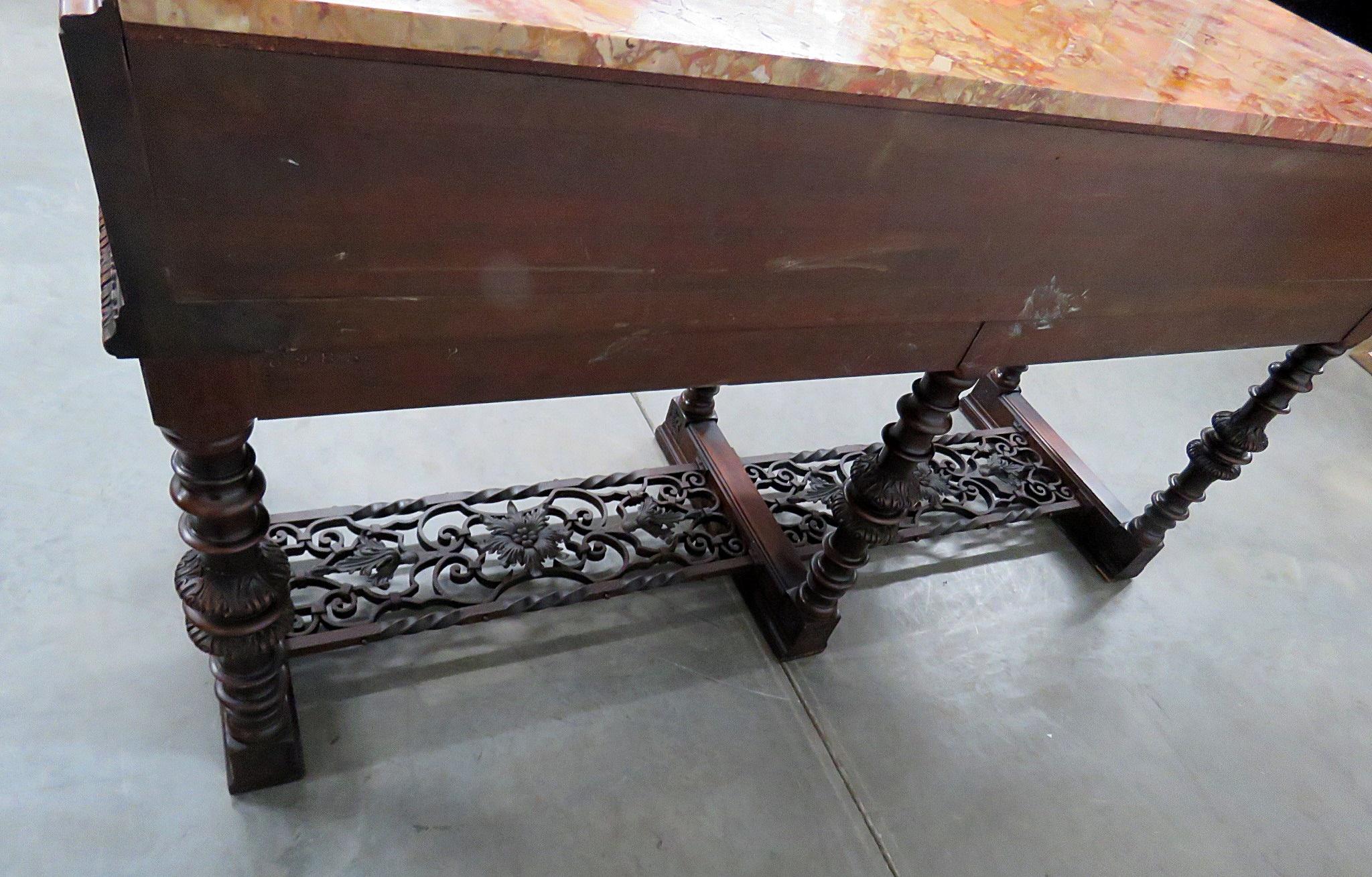 Spanish Iron Scrollwork Marble Top Buffet Server Sideboard 5
