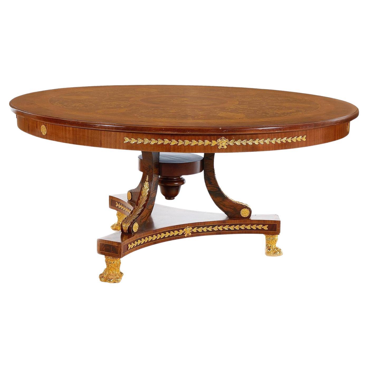 Regency Style Marquetry, Burl and Bronze-Mounted Center Table, 20th Century