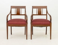Regency Style Marquetry Walnut Armchairs, Pair