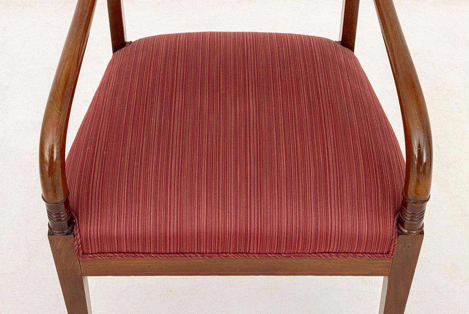 Regency Style Marquetry Walnut Armchairs, Pair In Good Condition For Sale In Astoria, NY